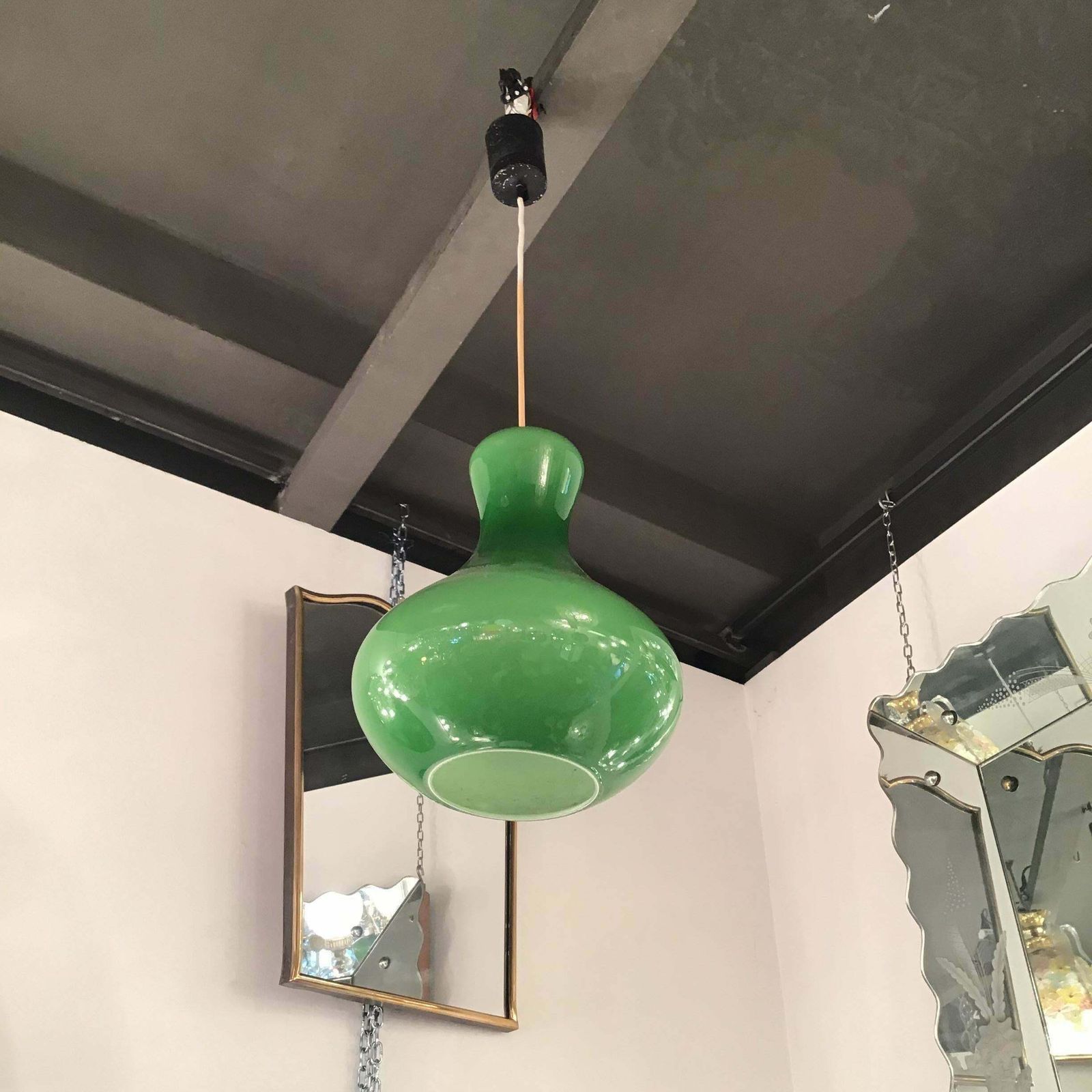 Stilnovo Chandelier Murano Glass Metal, 1950, Italy photo vinterior