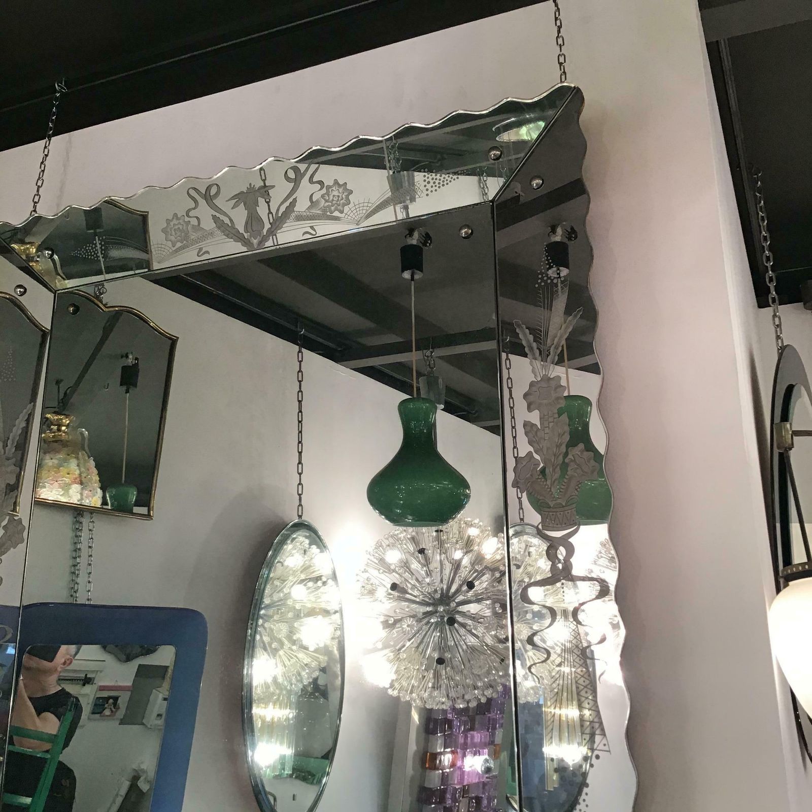 photo for sale Stilnovo Chandelier Murano Glass Metal, 1950, Italy