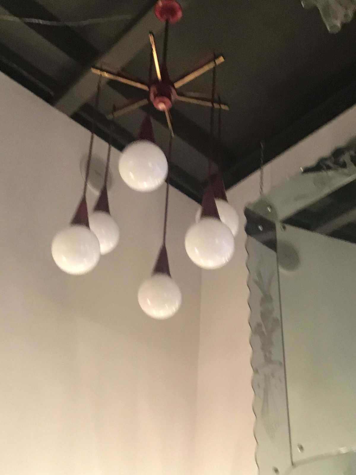Stilnovo Chandelier Brass Metal Glass 1950 Italy photo for sale