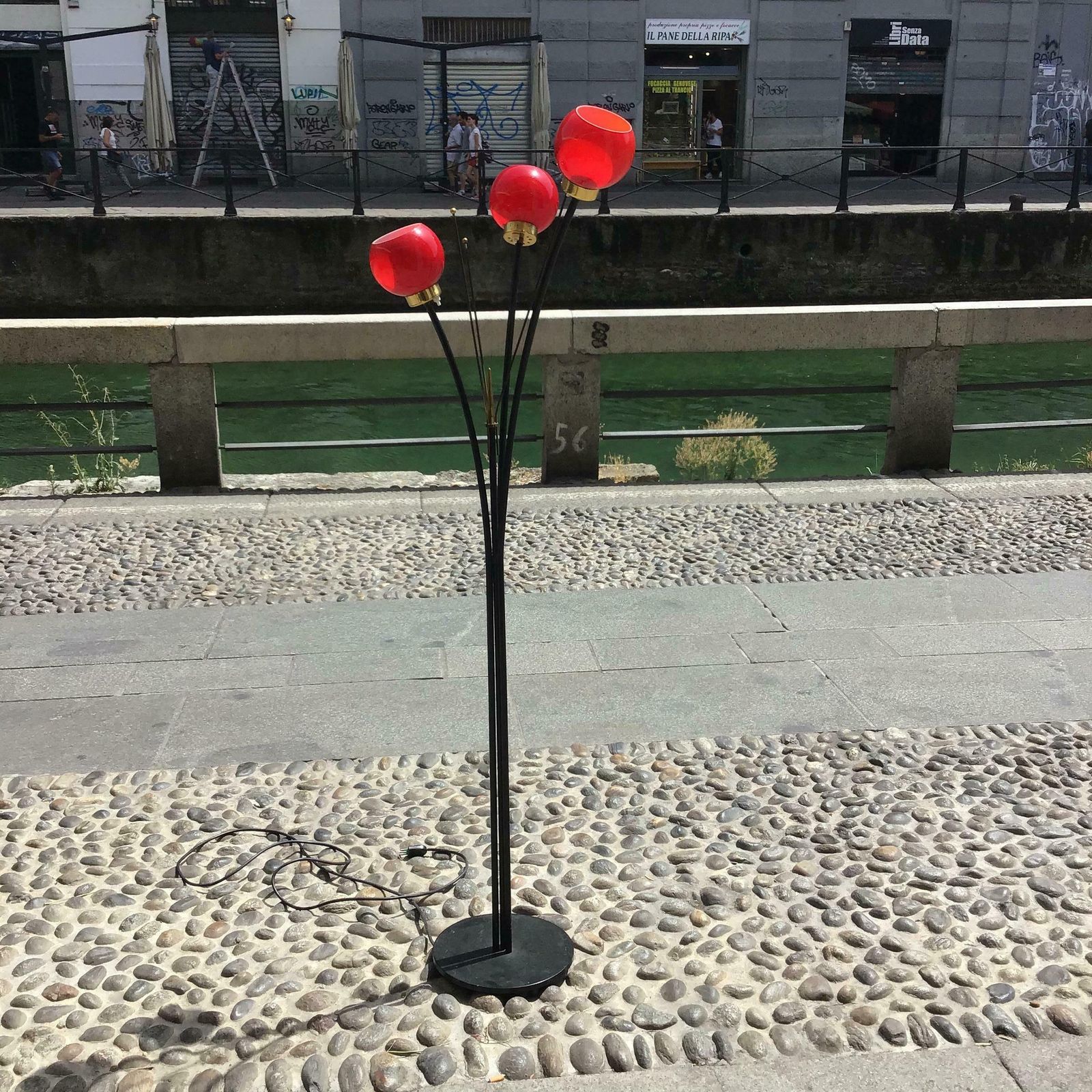Stilnovo Floor Lamp Brass Glass Iron, 1950, Italy photo 2094.0