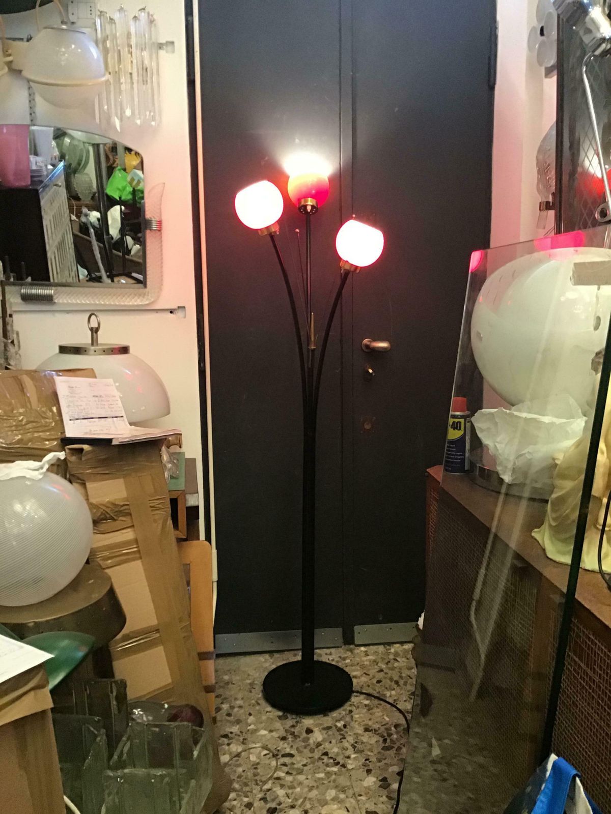 Stilnovo Floor Lamp Brass Glass Iron, 1950, Italy photo buy