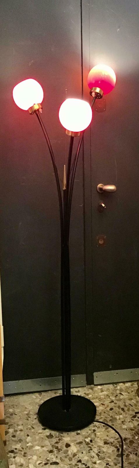 photo for sale Stilnovo Floor Lamp Brass Glass Iron, 1950, Italy