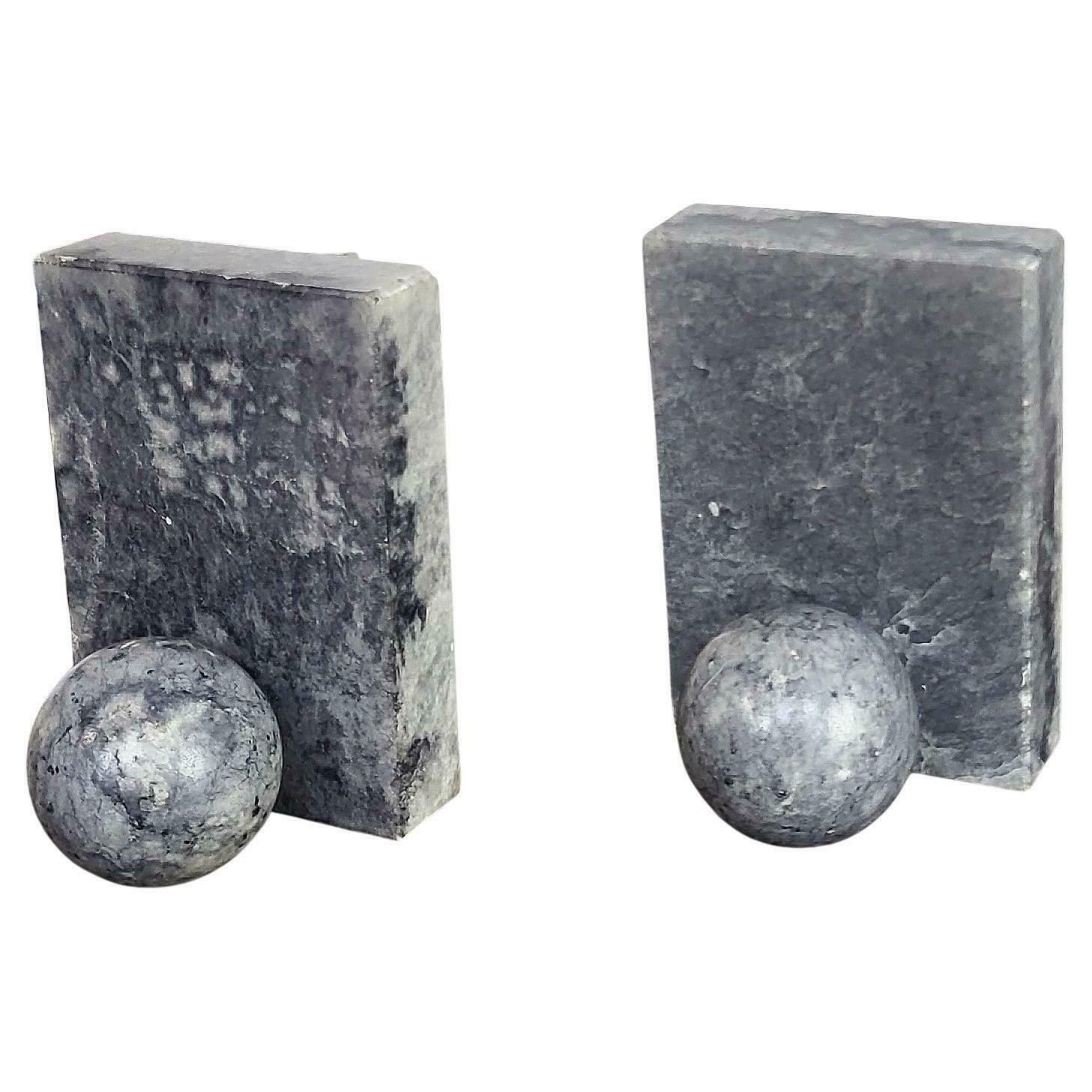 Vintage Italian Grey Marble Geometric Bookends Book Holders