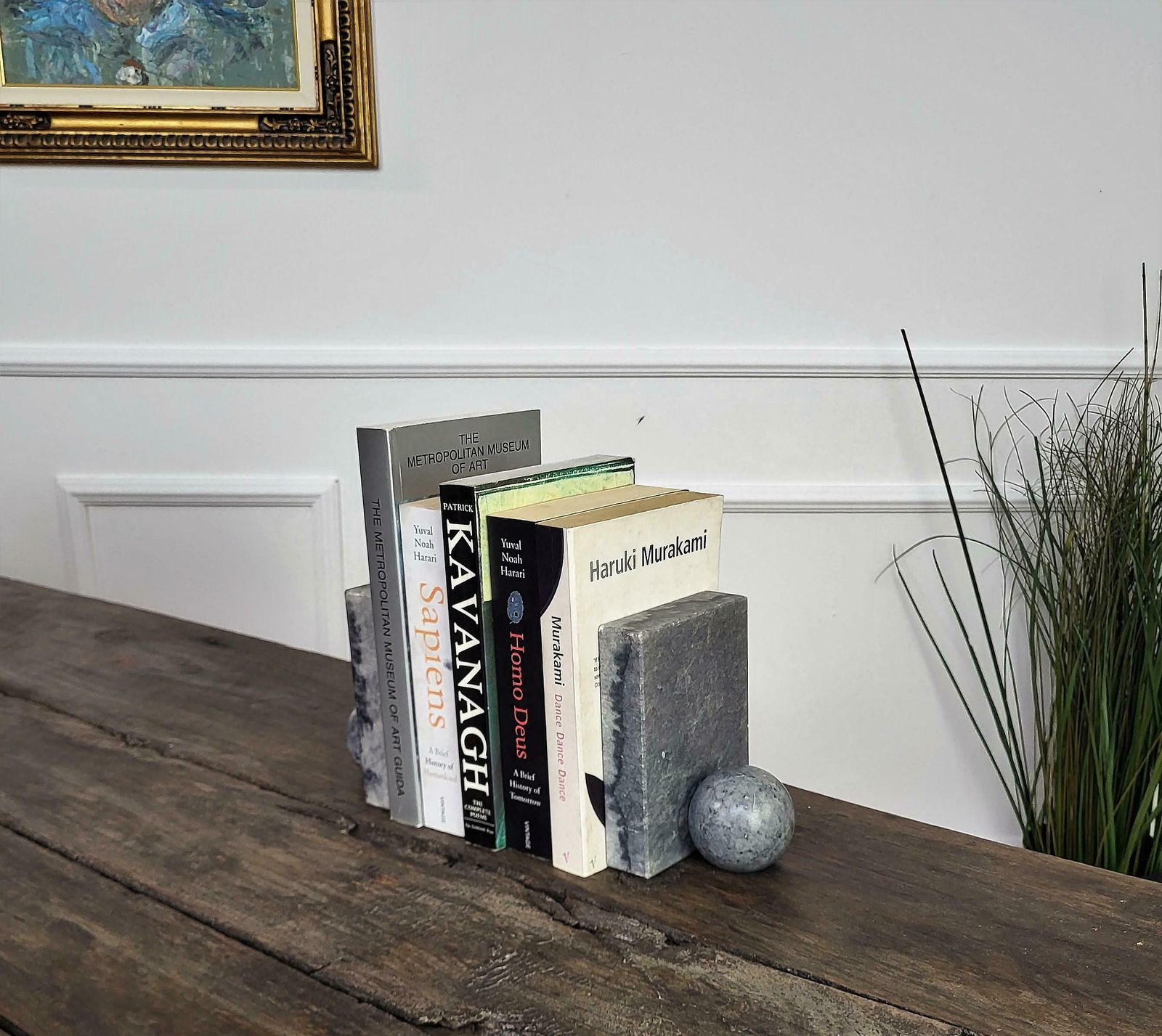 Vintage Italian Grey Marble Geometric Bookends Book Holders photo furniture
