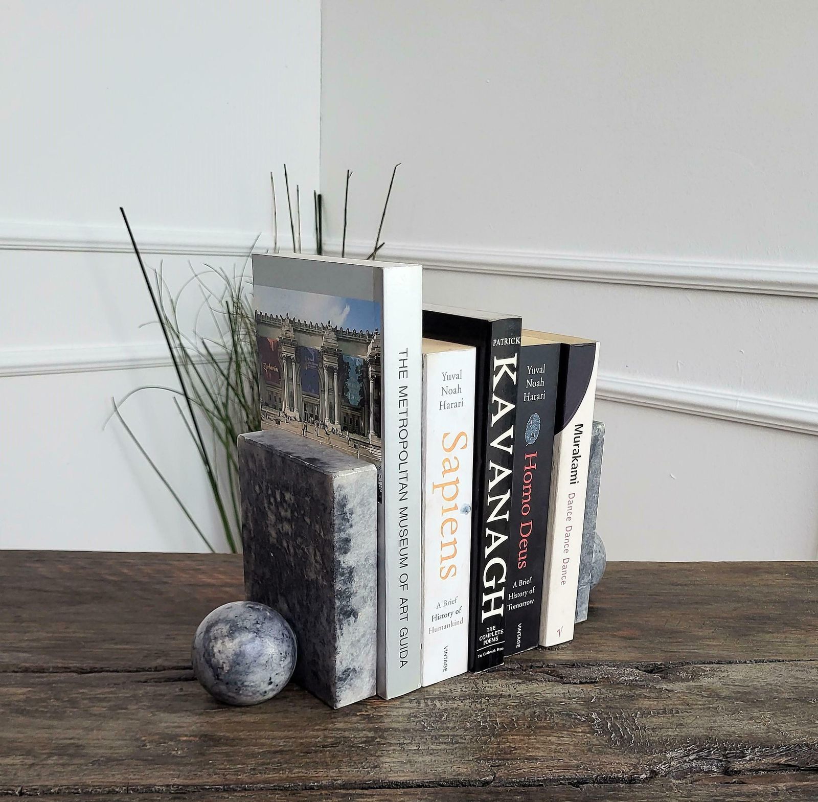 Vintage Italian Grey Marble Geometric Bookends Book Holders photo for sale