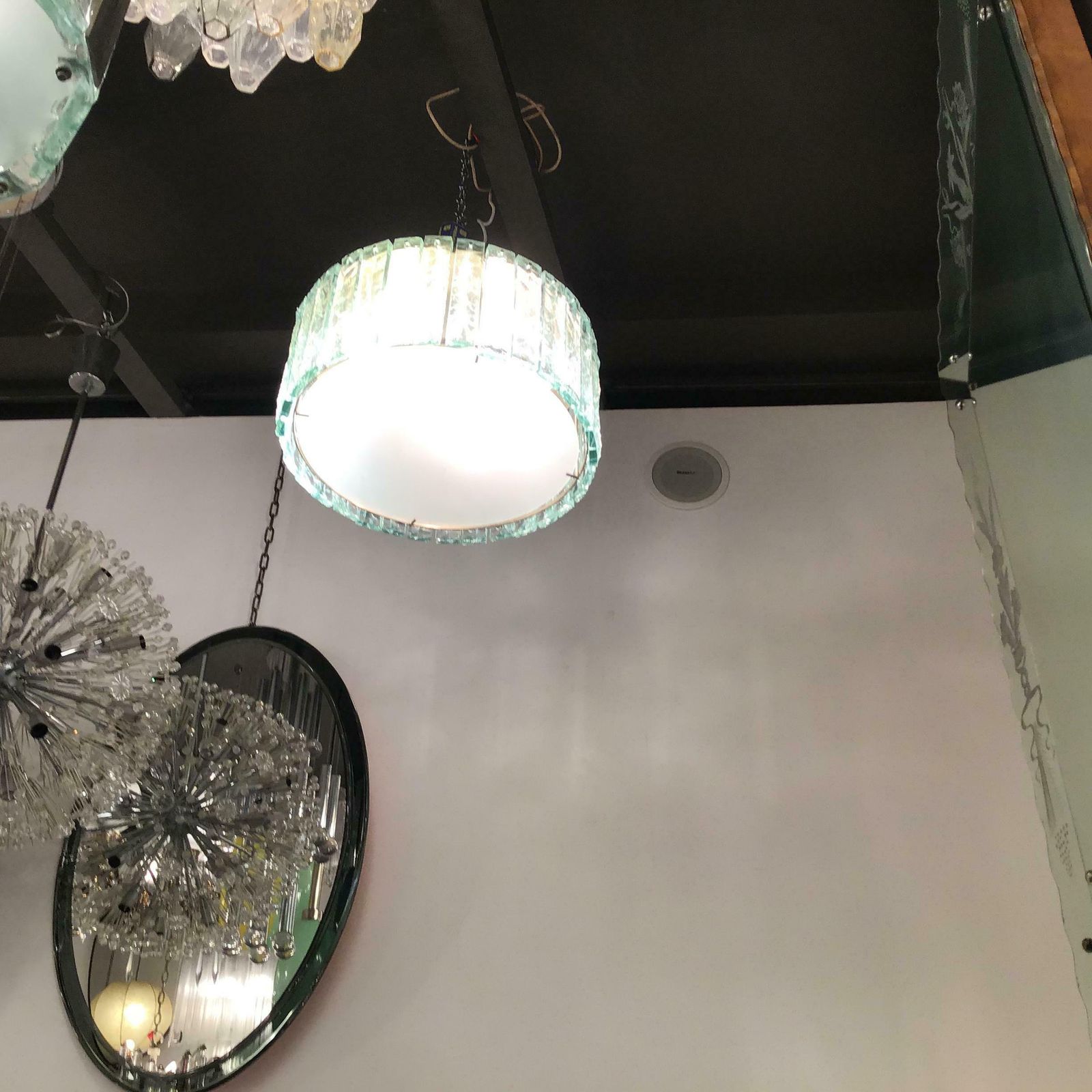 Max Ingrand Fontana Arte Chandelier Glass Metal Crome 1960 Italy photo furniture