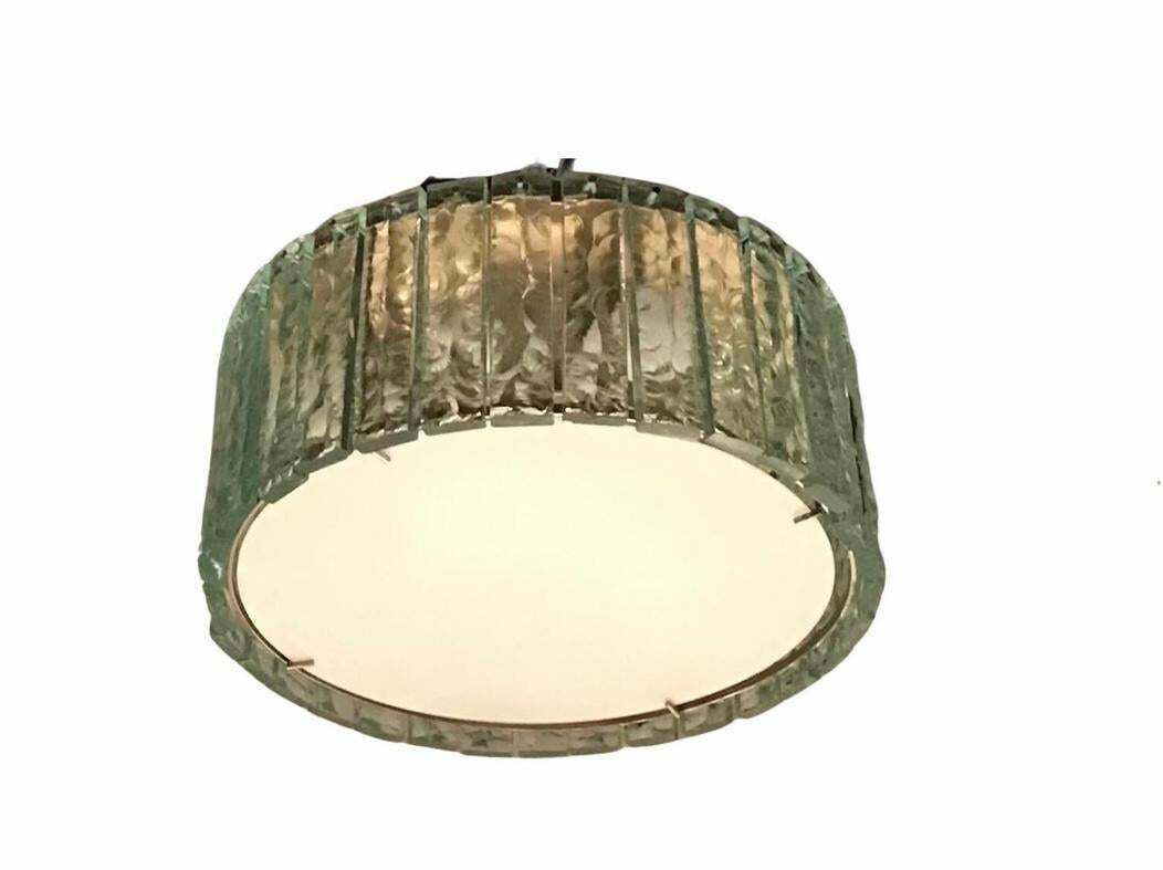 Max Ingrand Fontana Arte Chandelier Glass Metal Crome 1960 Italy photo for sale