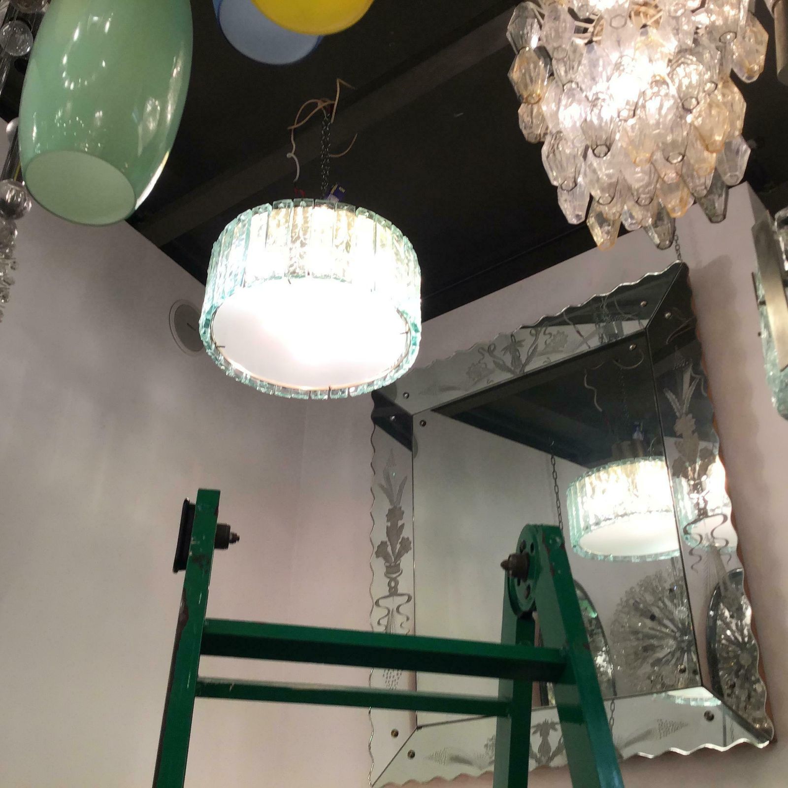 Max Ingrand Fontana Arte Chandelier Glass Metal Crome 1960 Italy photo vinterior