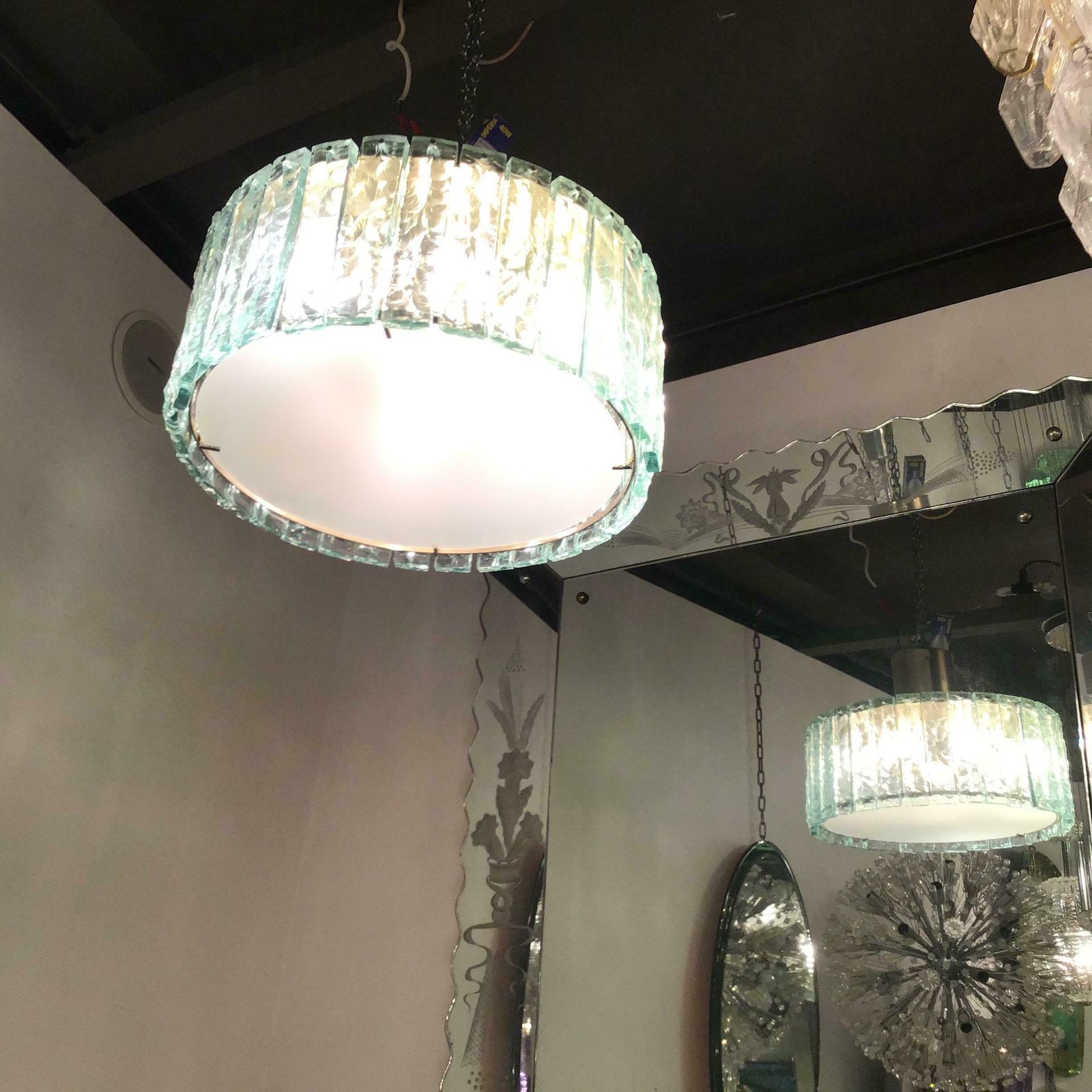 8726.0 Max Ingrand Fontana Arte Chandelier Glass Metal Crome 1960 Italy photo