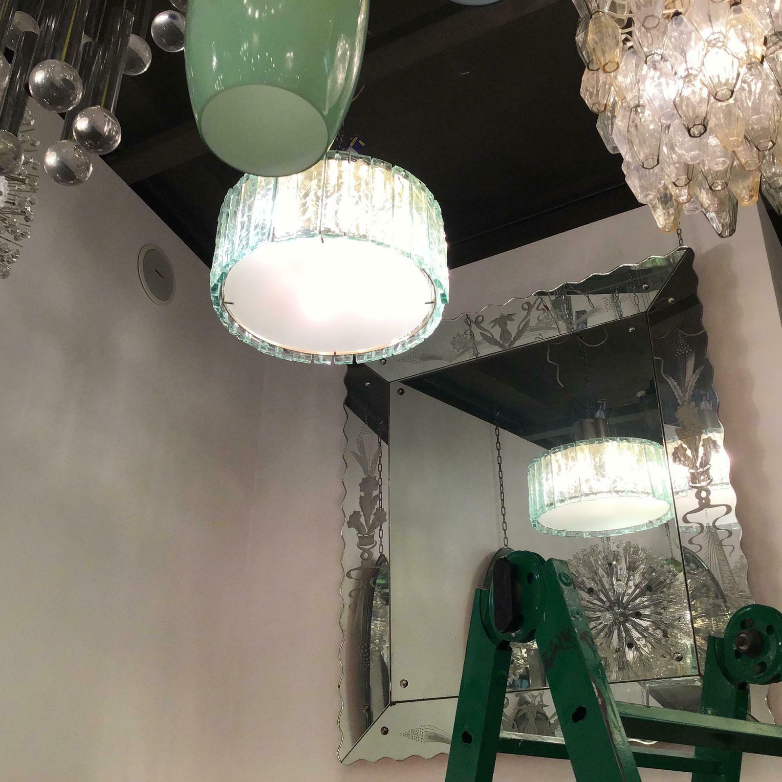 photo buy Max Ingrand Fontana Arte Chandelier Glass Metal Crome 1960 Italy