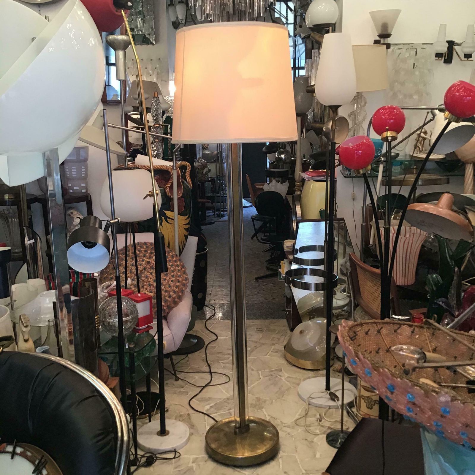Fontana Arte Pietro Chiesa Floor Lamp Brass Glass Lampshade 1950 Italy photo vinterior