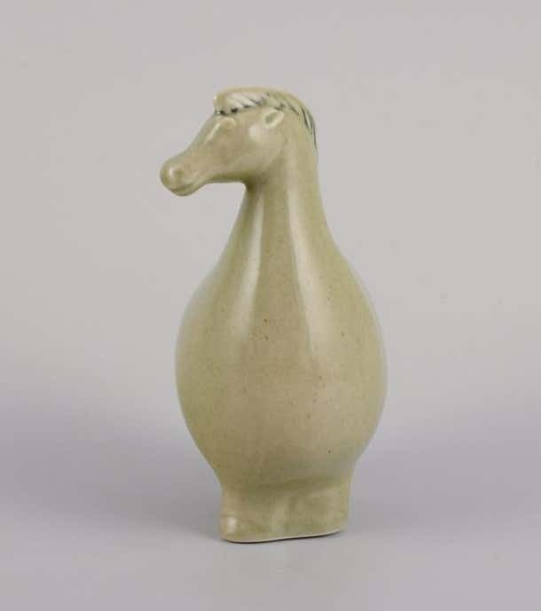 Stig Lindberg For Gustavsberg Ceramic Horse Figurine With Light Green Glaze photo for sale