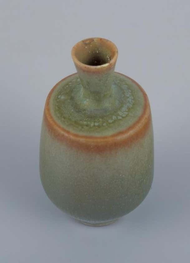 Berndt Friberg For Gustavsberg. Miniature Vase With Glaze In Shades Of Green photo for sale