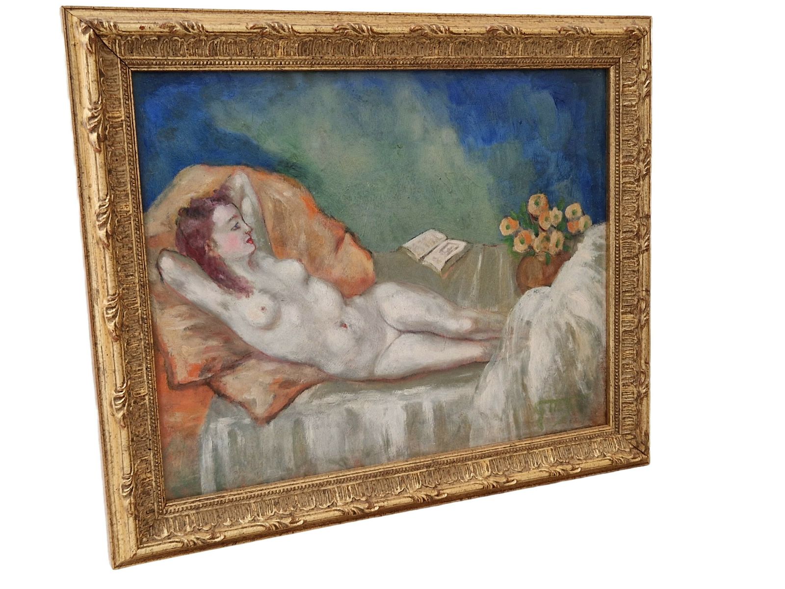 Germaine Marcel Beronneau Recling Nude Oil Painting, Framed. photo Art