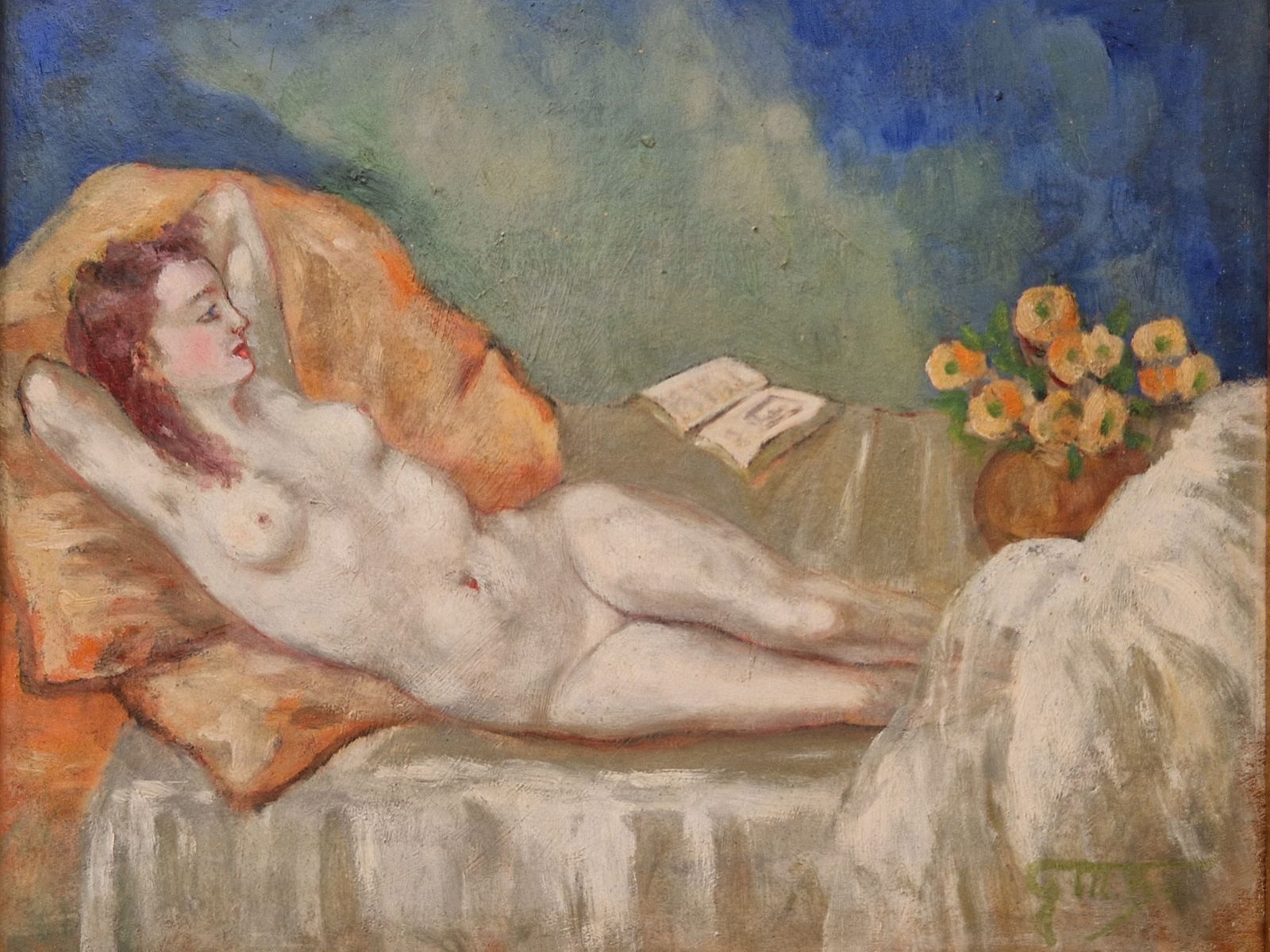 Germaine Marcel Beronneau Recling Nude Oil Painting, Framed. photo vintage