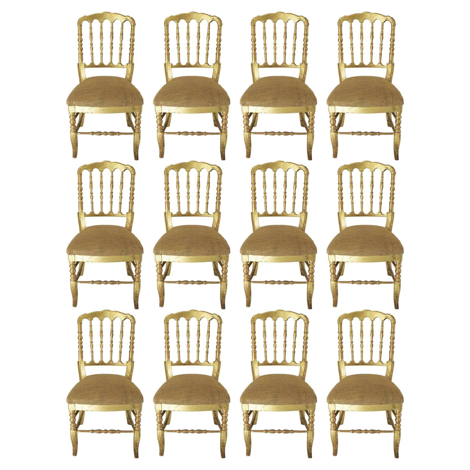 Set Of 12 Gold Leaf Tiffany, Chiavari Style Chairs, France, 1960s