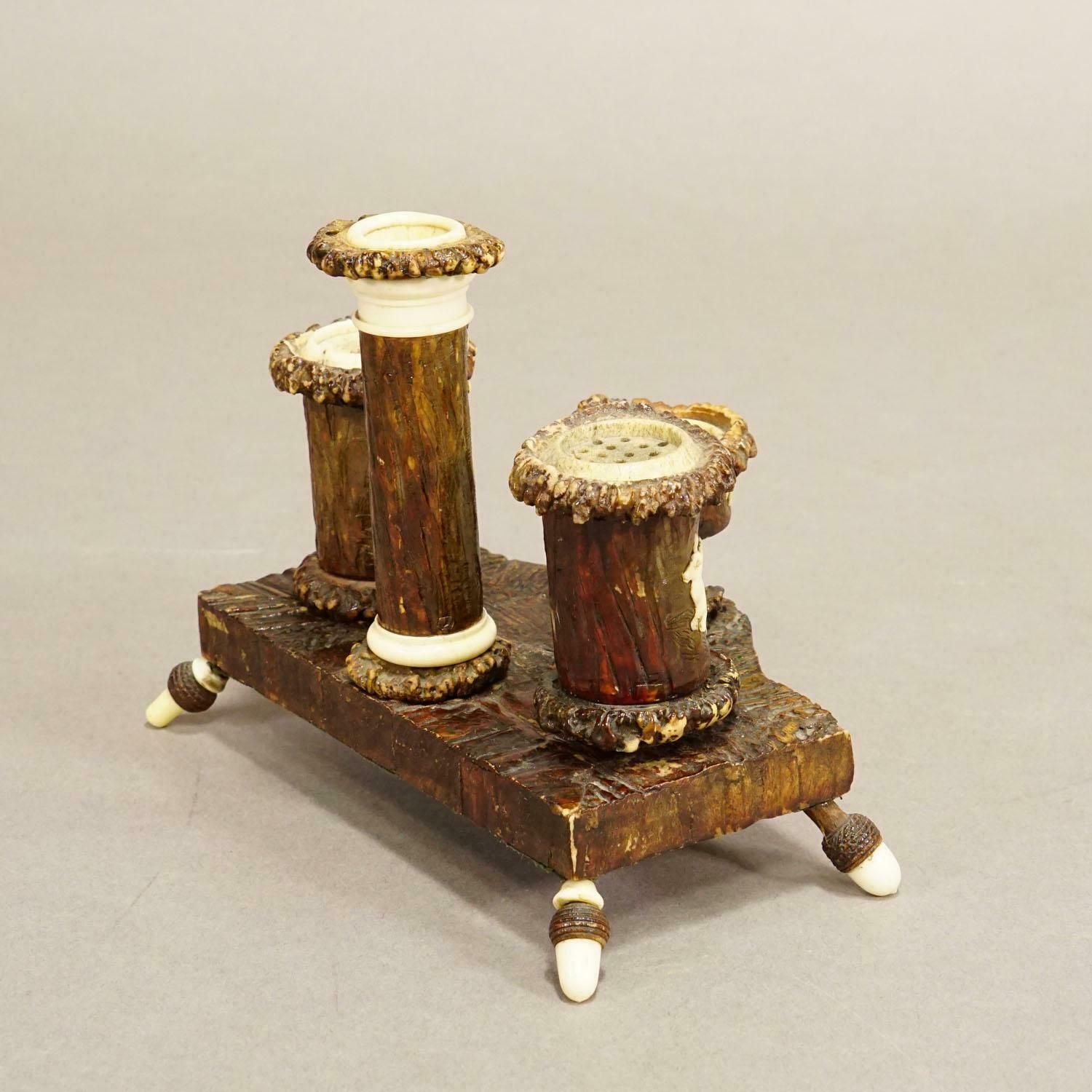 Rare Antler Desk Standish With Elaborate Carvings, Germany Ca. 1840 photo for sale