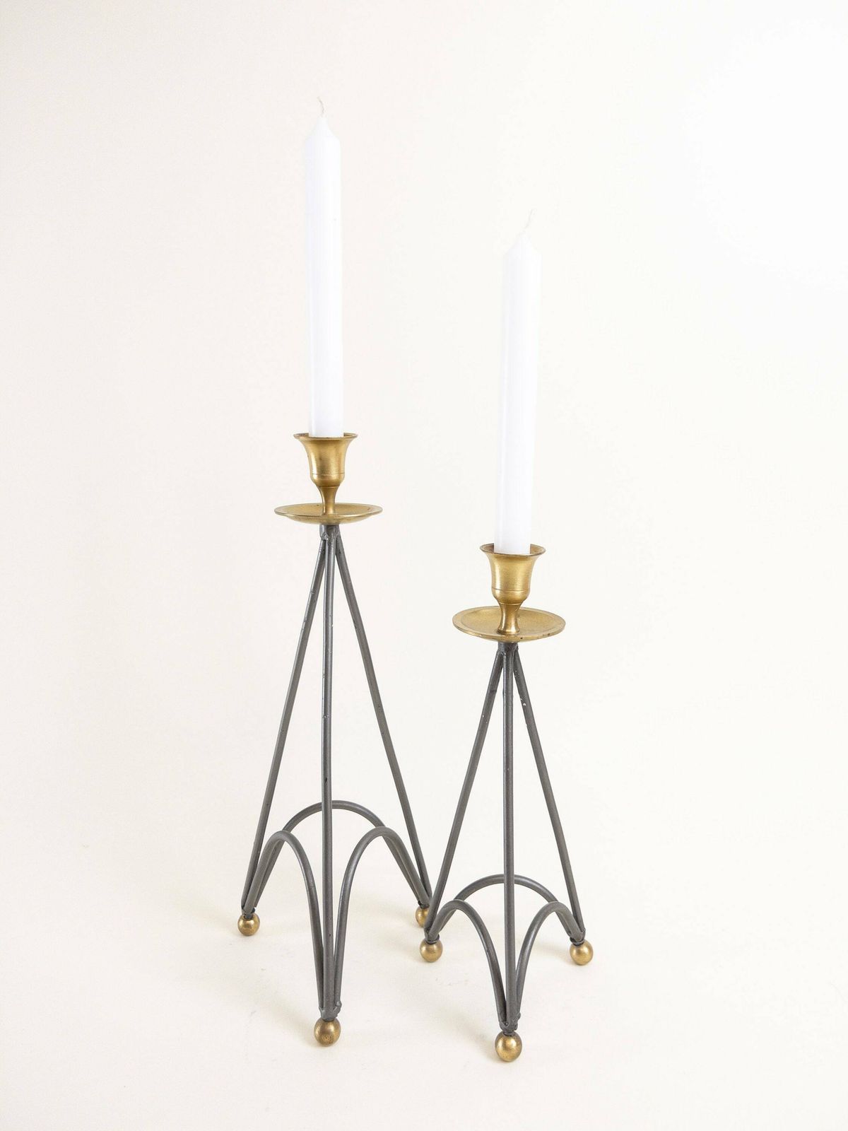 Pair Of Metal Candlestick Holders   Silver And Gold Candleholders   Set Of Postmodern Candle Holders photo furniture