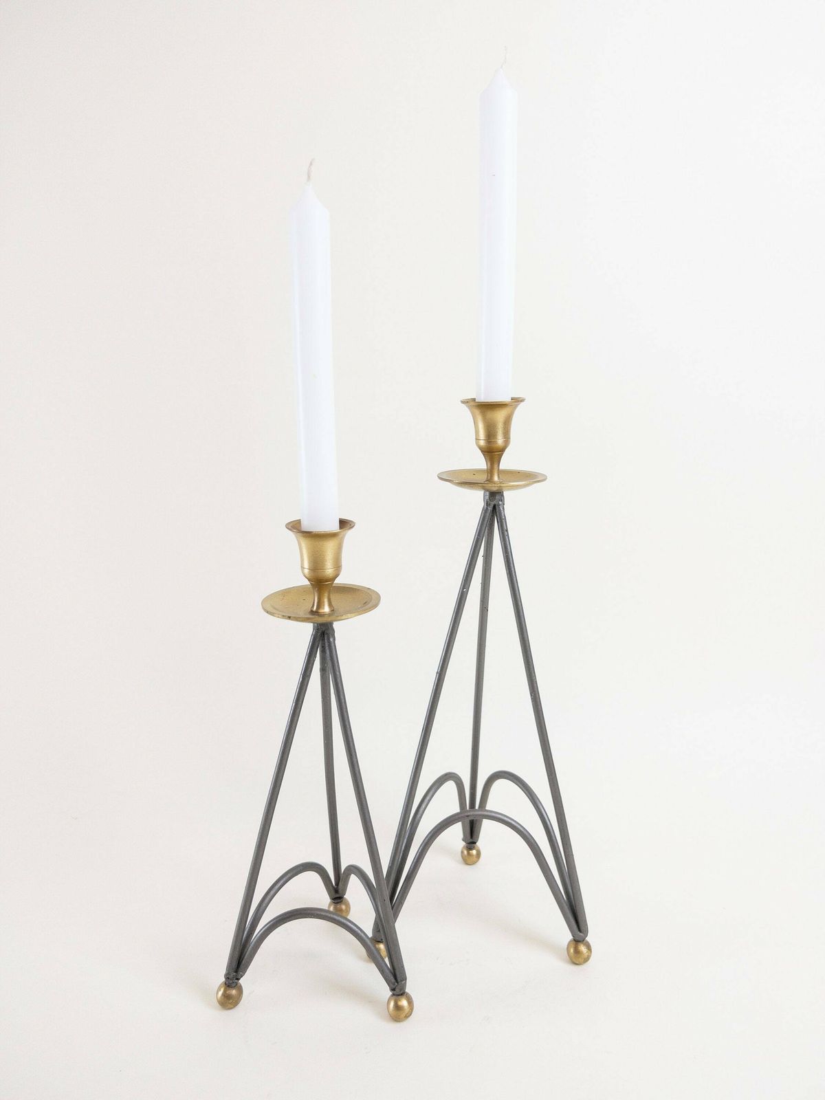 Pair Of Metal Candlestick Holders   Silver And Gold Candleholders   Set Of Postmodern Candle Holders photo Home Decor