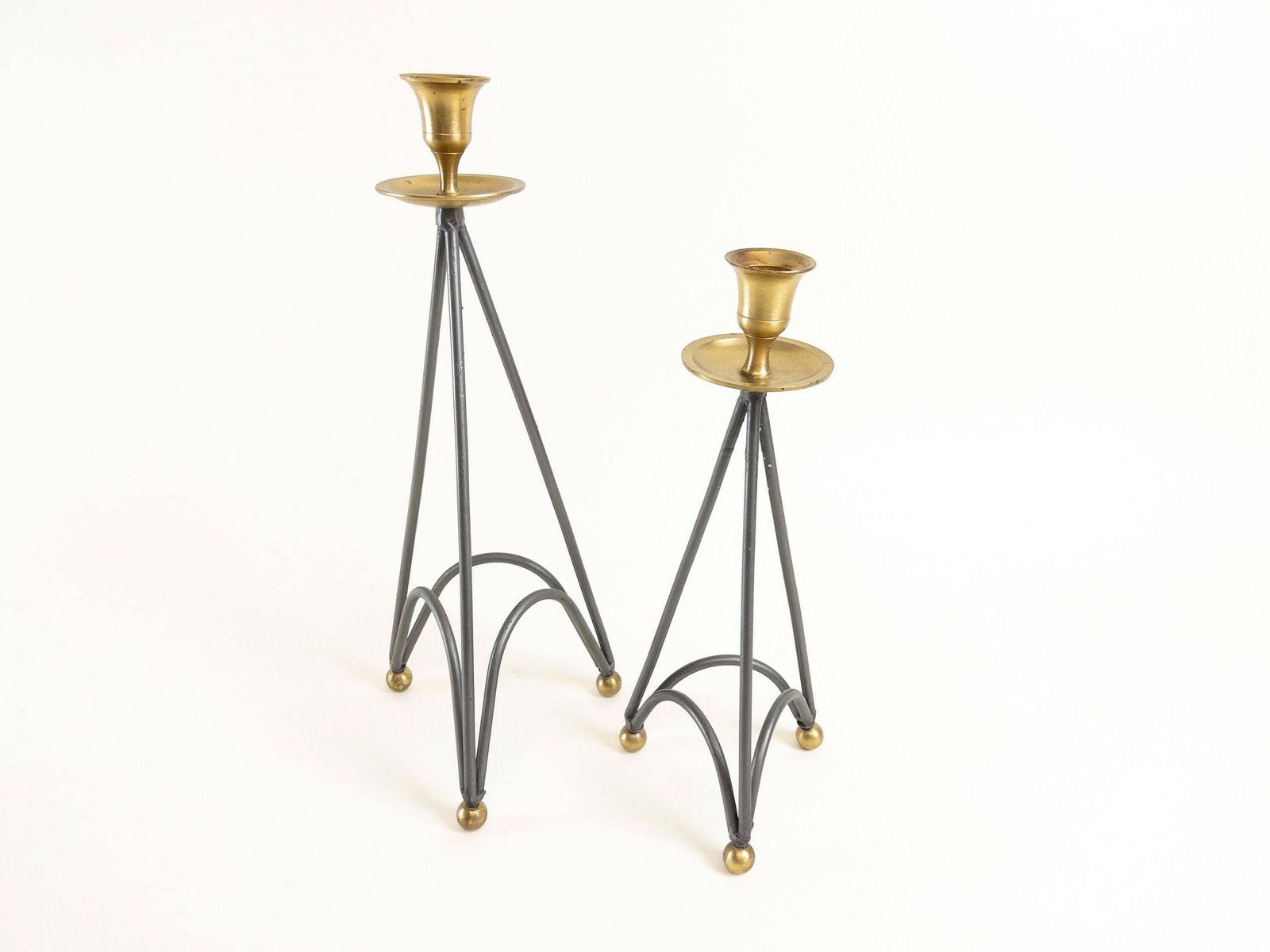 Pair Of Metal Candlestick Holders   Silver And Gold Candleholders   Set Of Postmodern Candle Holders photo buy