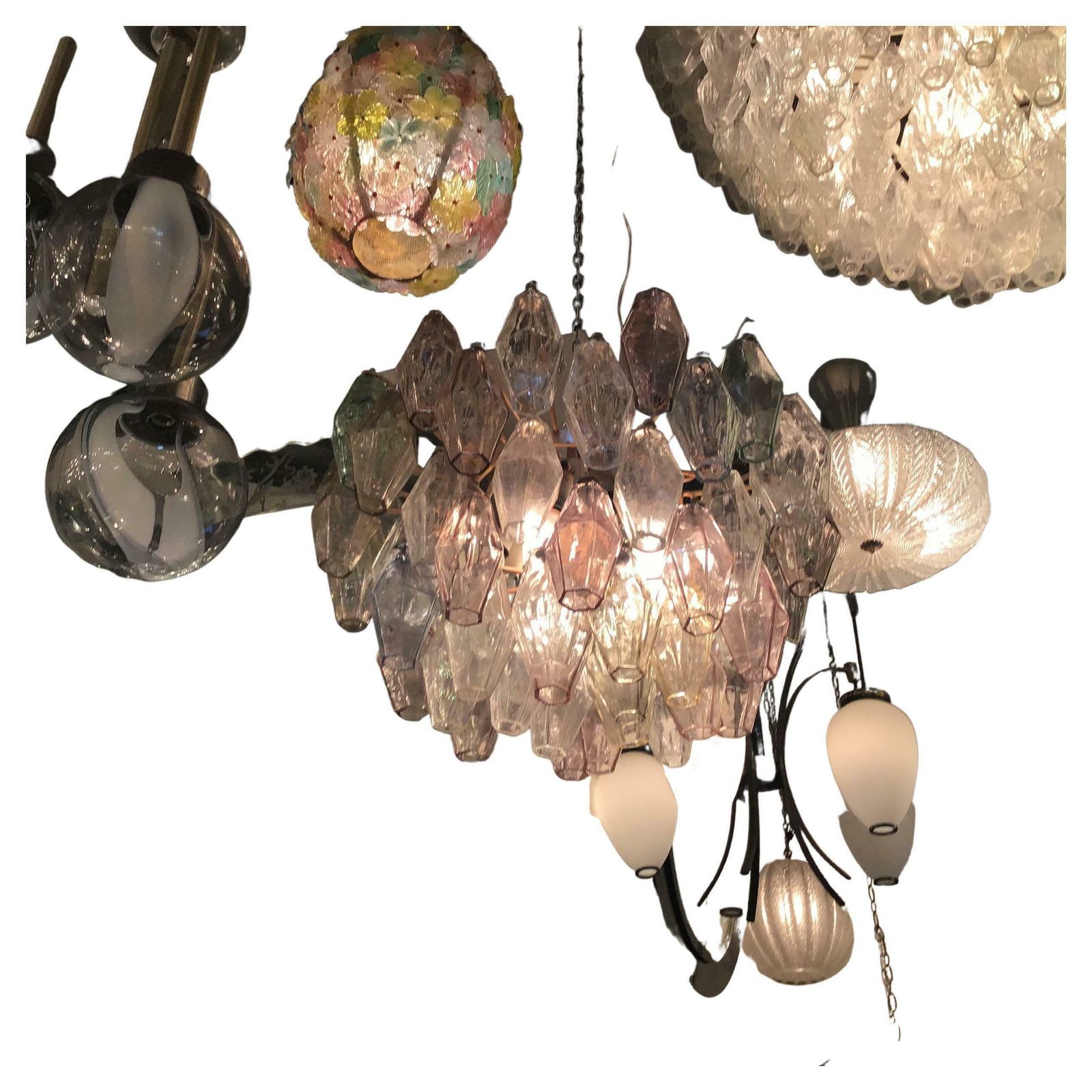 Venini Carlo Scarpa Chandelier Poliedri Murano Glass Iron 1955 Italy