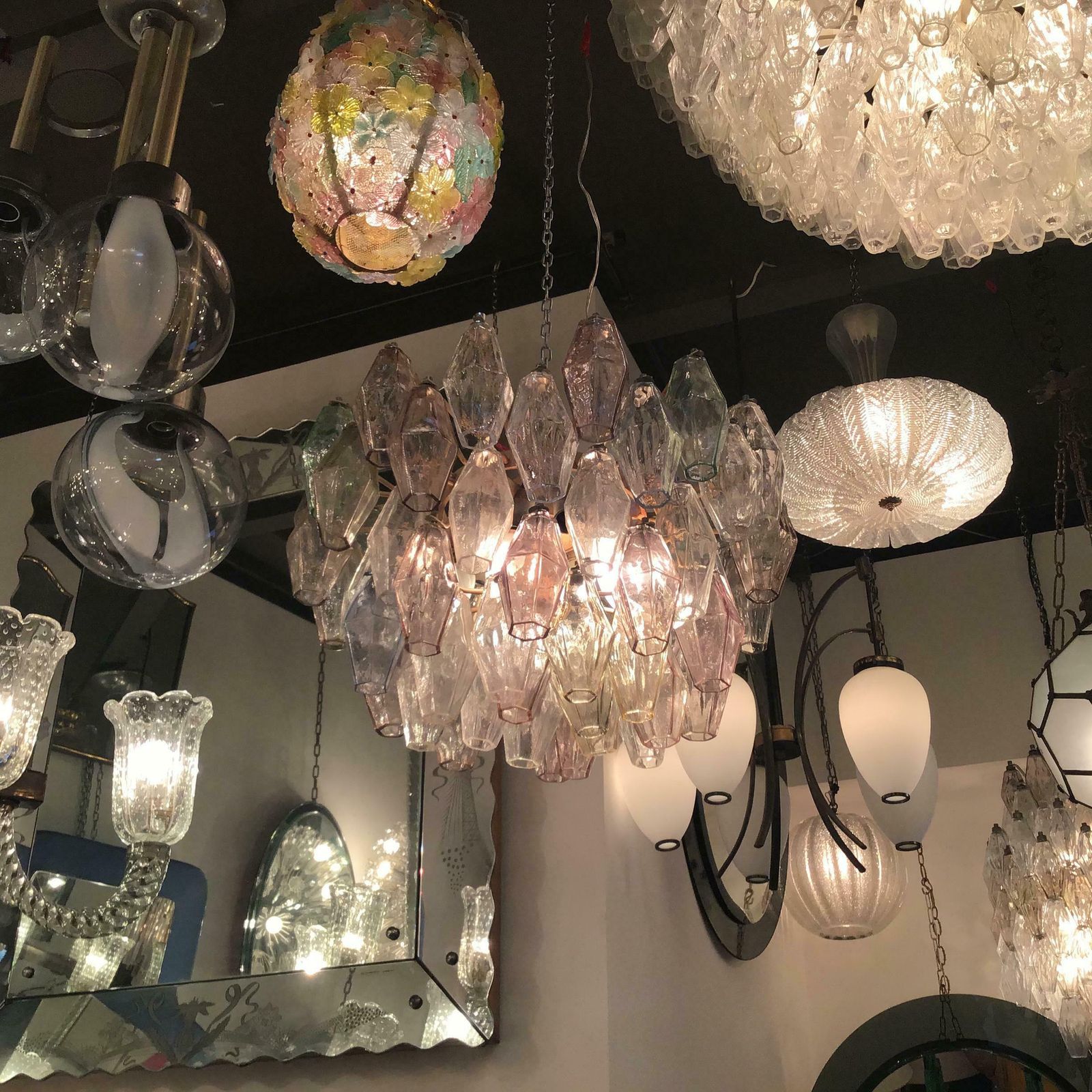 Venini Carlo Scarpa Chandelier Poliedri Murano Glass Iron 1955 Italy photo vinterior
