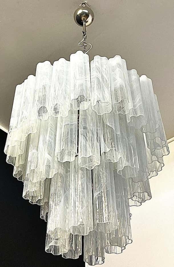 Beautiful Big Three Tier Murano Glass Tube Chandeliers White Albaster photo 3456.0