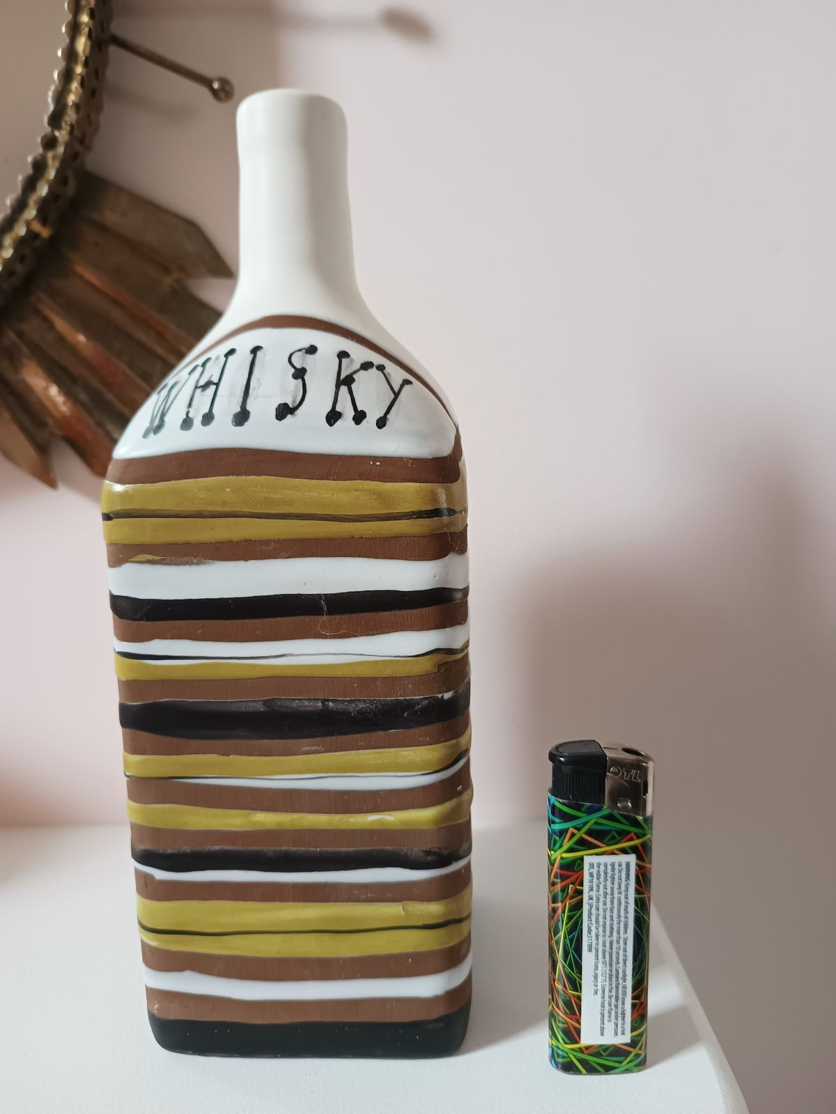 Roger Capron Vallauris Ceramic Bottle "Whisky" In Rare Colourway Of The Rayures Or Pyjama Decor C1958 photo Home Decor