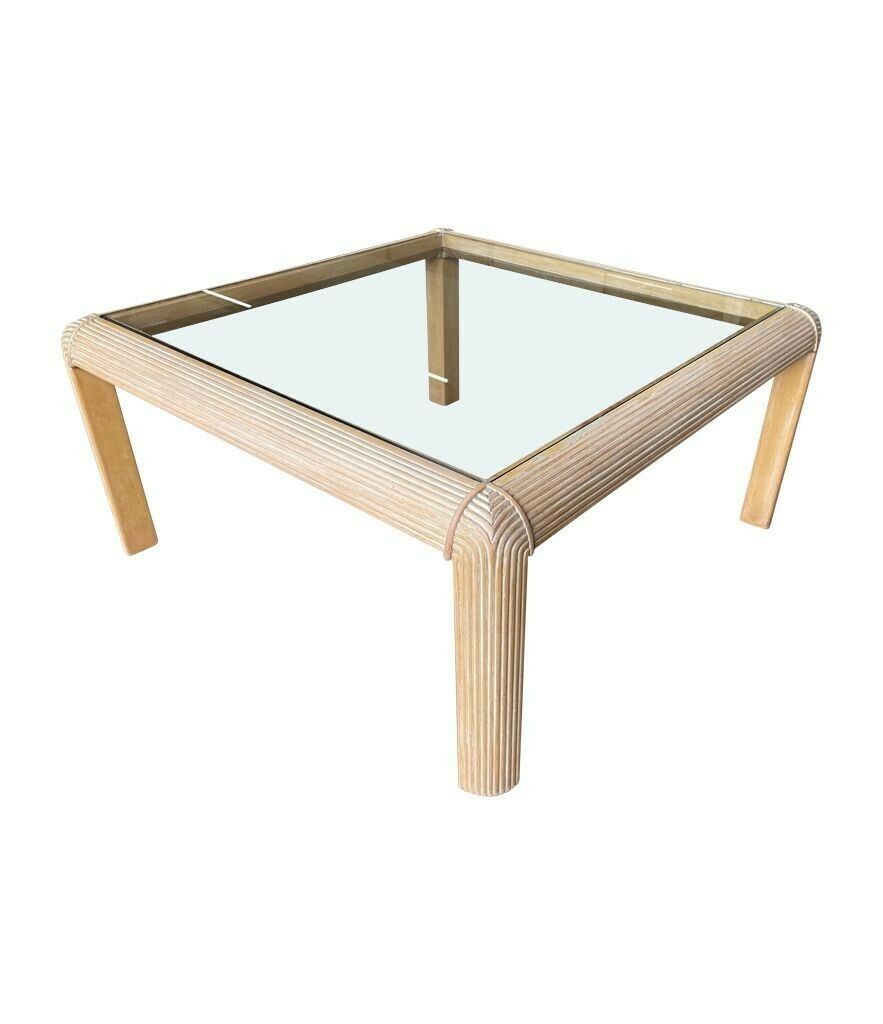 photo for sale A Large Square 1980s Italian Pencil Reed Bamboo Coffee Table In The Style Of Vivai Del Sud