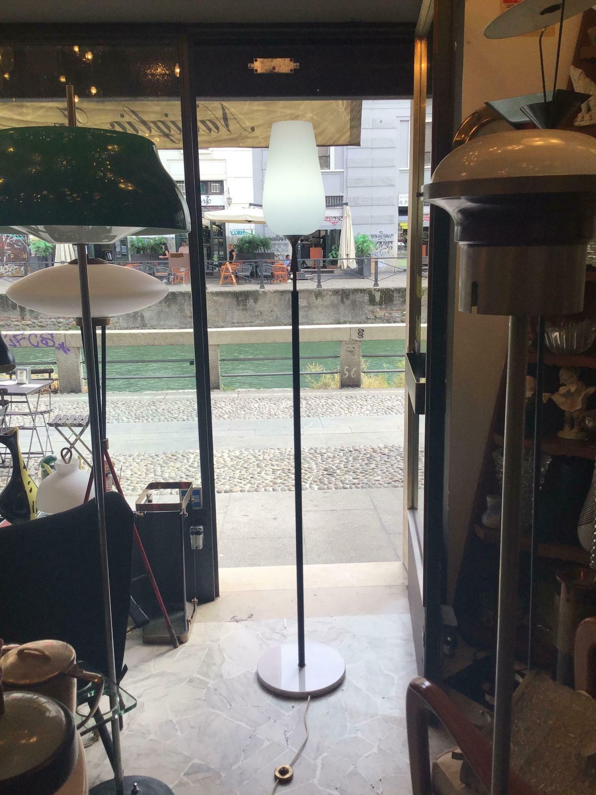 Arredoluce Angelo Lelii Floor Lamp Opaline Glass Brass Marble, 1953, Italy photo buy