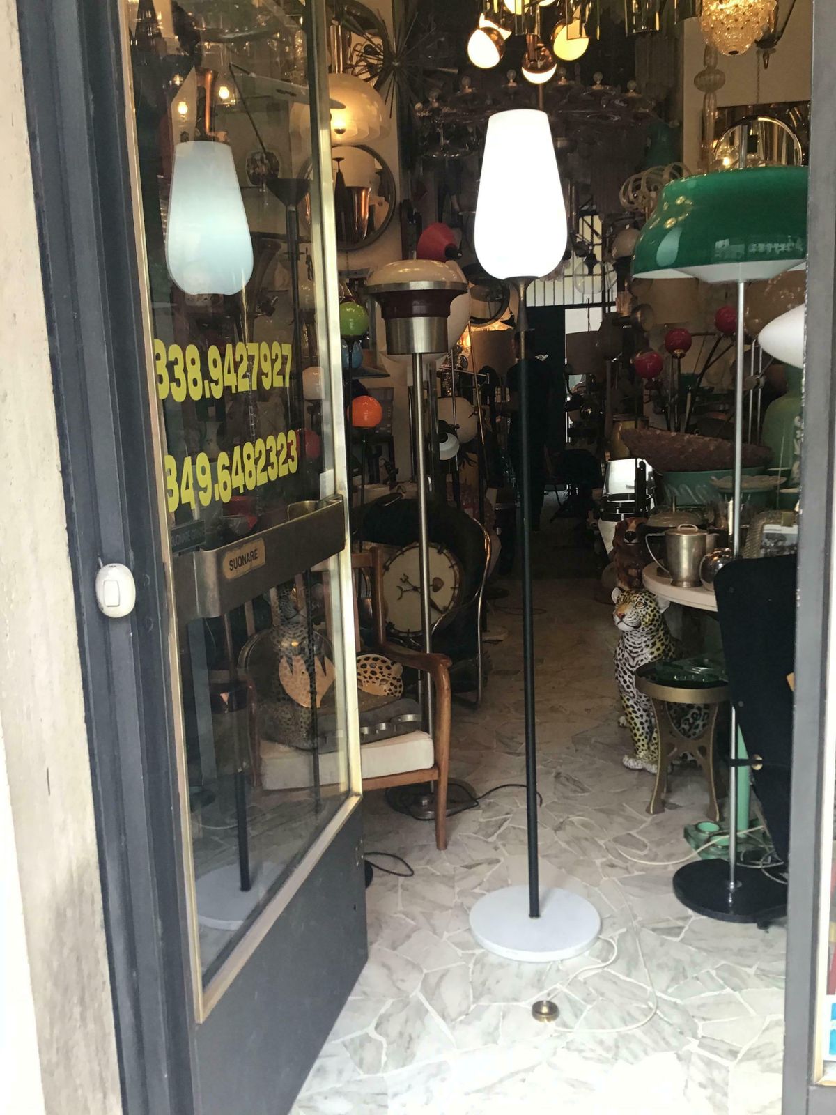 photo for sale Arredoluce Angelo Lelii Floor Lamp Opaline Glass Brass Marble, 1953, Italy