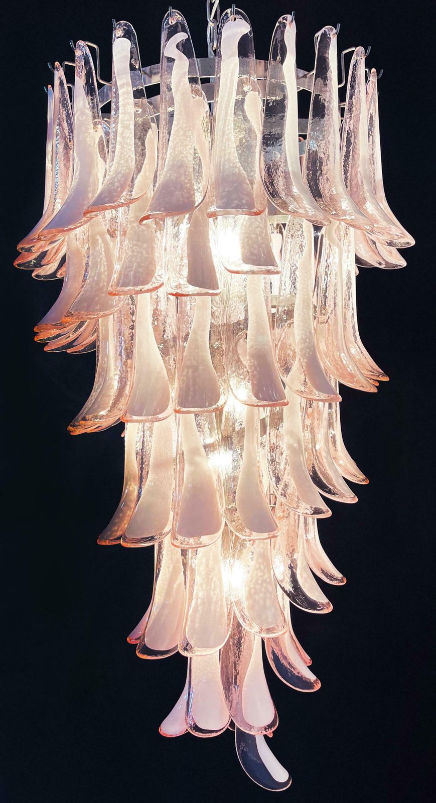 Huge Italian Murano Glass Spiral Chandeliers, 83 Pink Glass Petals photo buy
