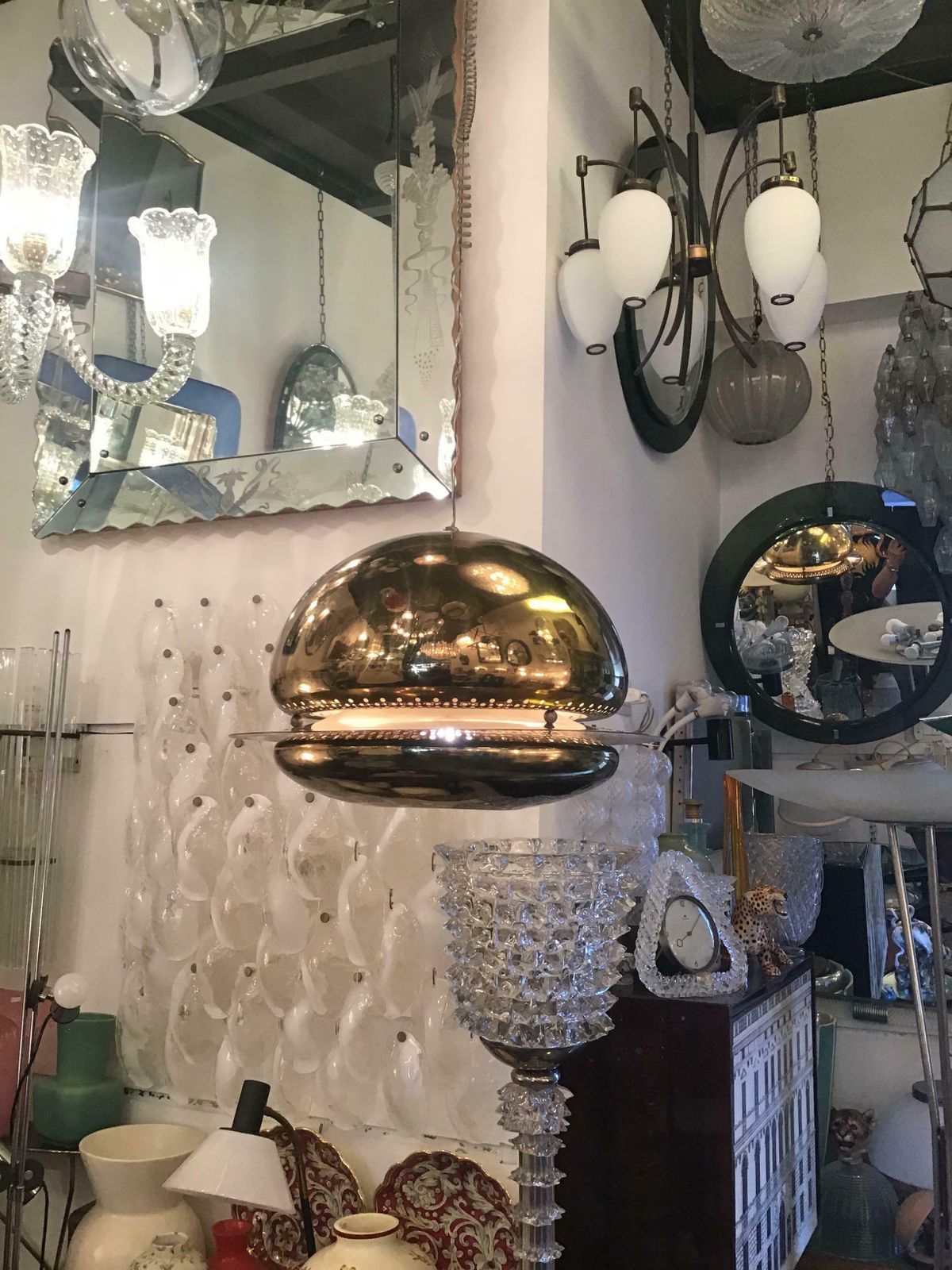 photo vinterior Afra And Tobia Scarpa "Flos" " Nictea" Chandelier Brass Glass 1960 Italy