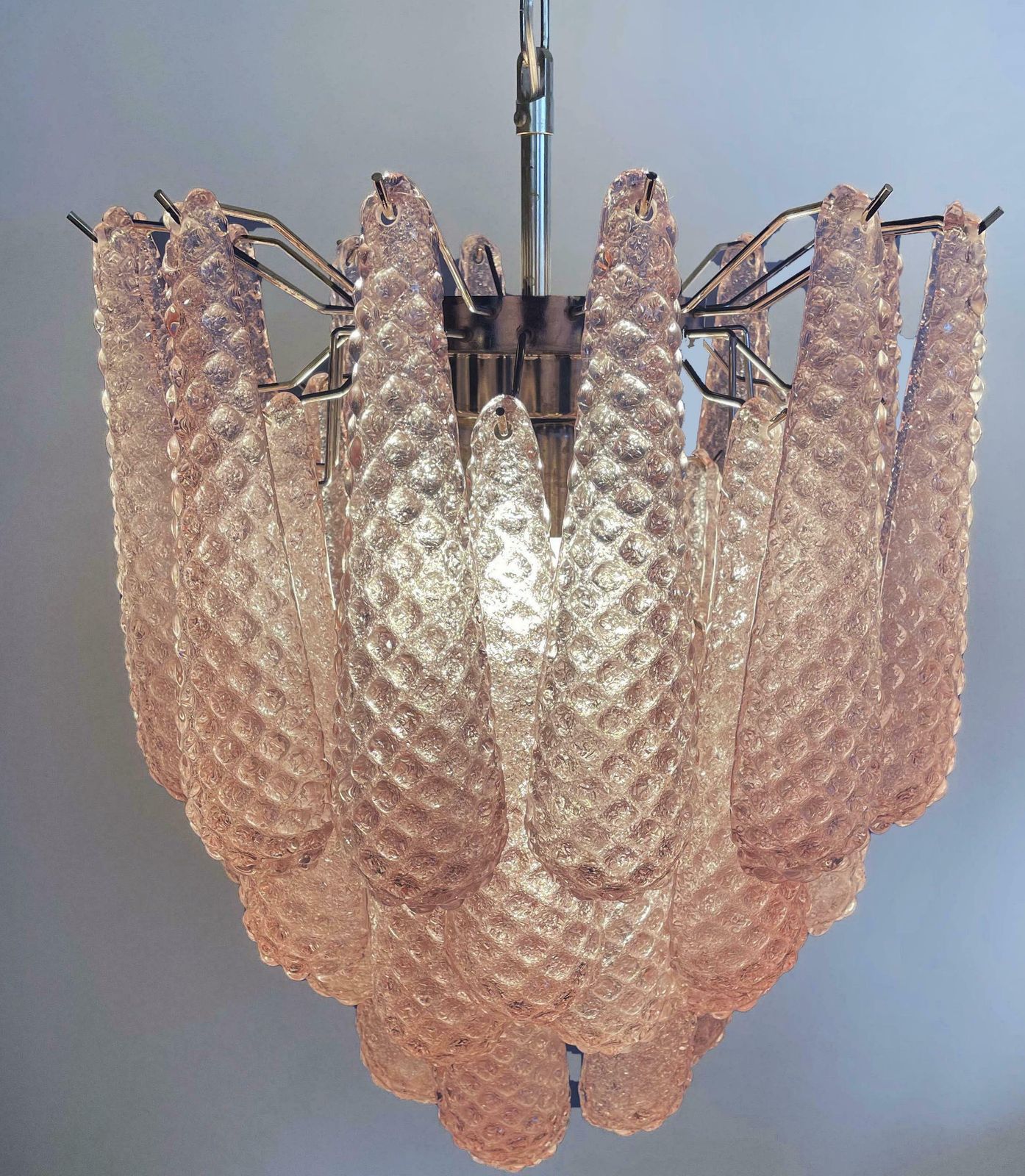 Pair Fabulous Glass Pink Petal Chandeliers, Murano photo for sale