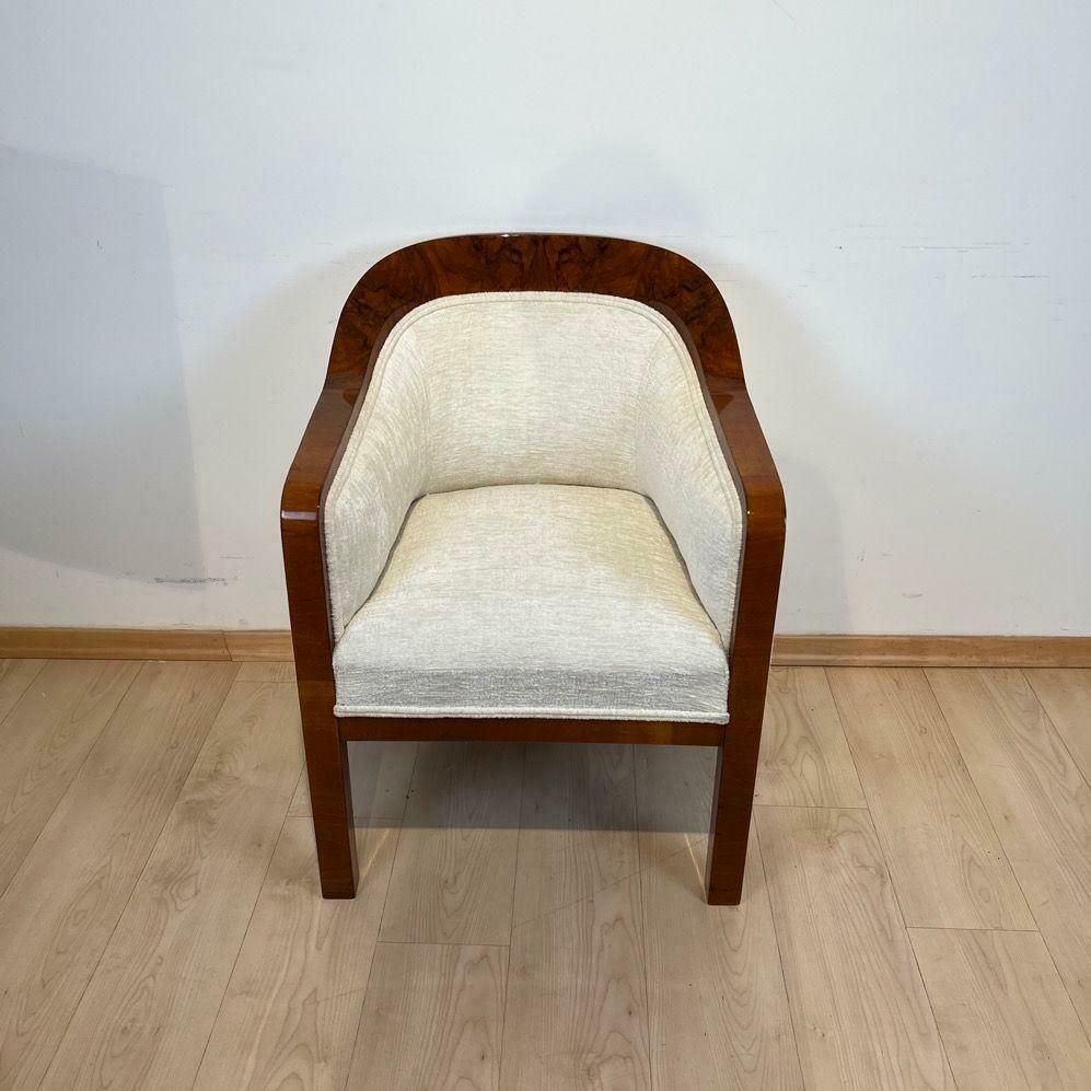 Biedermeier Bergere Chair, Walnut, Creme Velvet, Austria Circa 1840 photo for sale