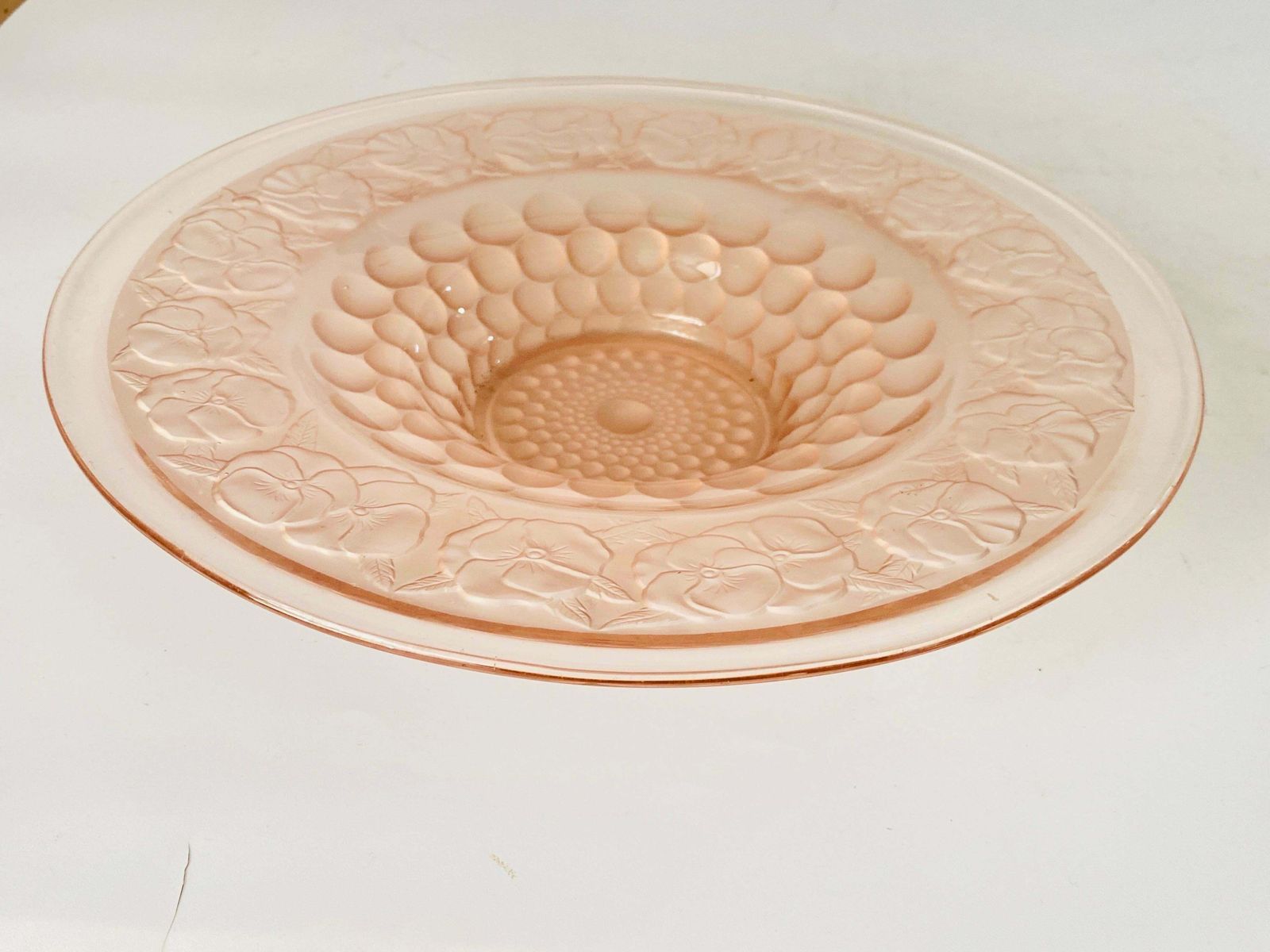 Art Deco Glass Dish / Vide Poche With Pink Glass Rond Pattern France, Circa 1940 photo vinterior