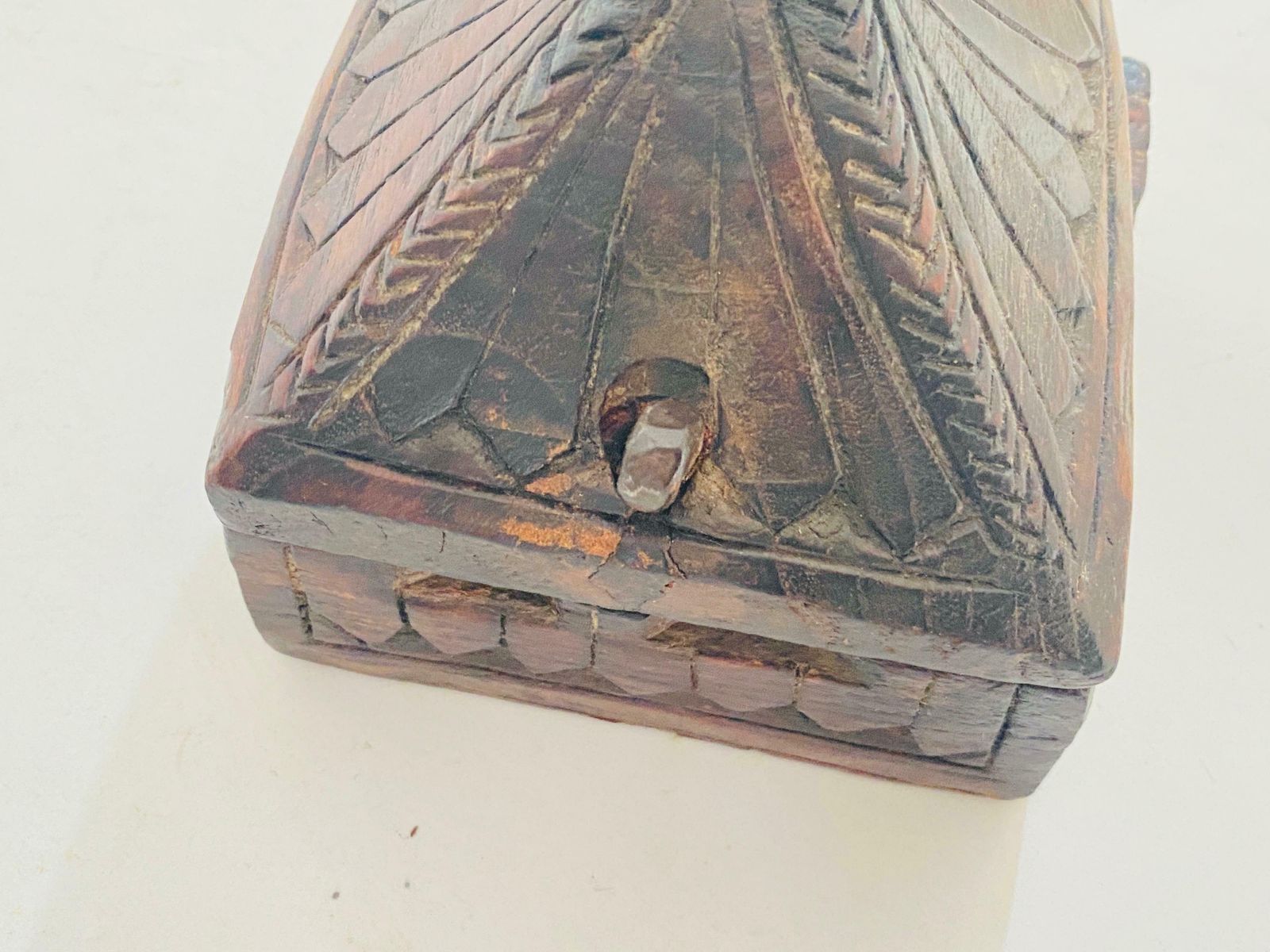 photo for sale Old African Hand Carved Wooden Box 19th Century Brown Color Powder Box