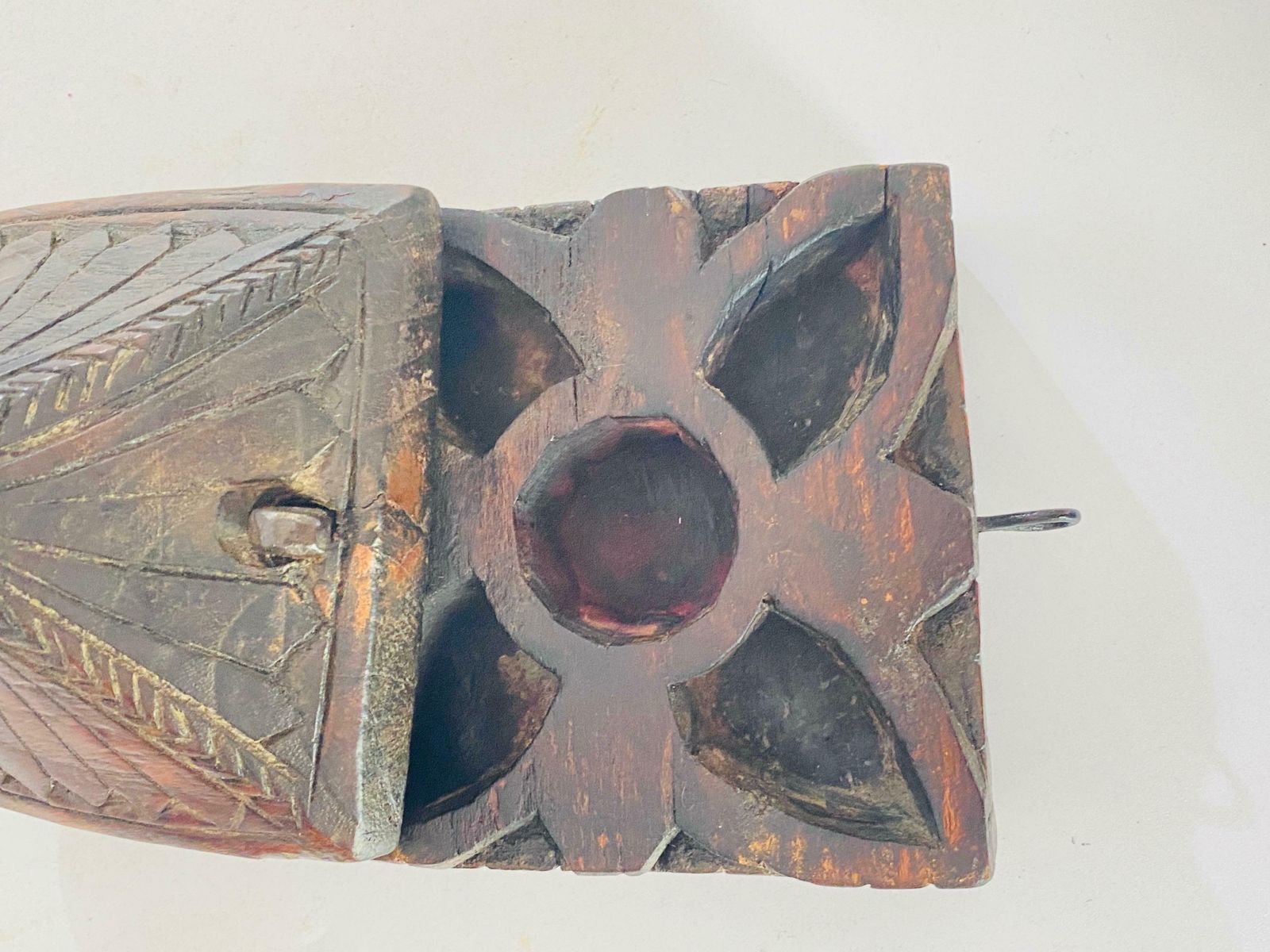 470.0 Old African Hand Carved Wooden Box 19th Century Brown Color Powder Box photo