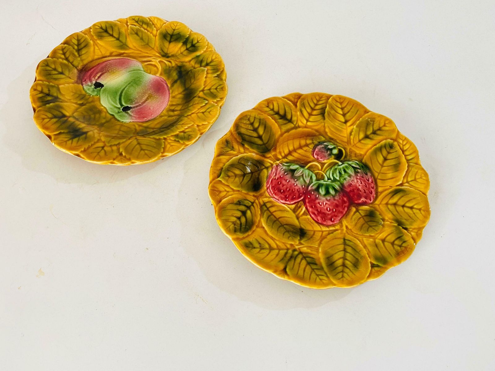 Majolica Fruits Plates Sarreguemines Circa 1880 Set Of 2 Signed Yellow Color photo furniture