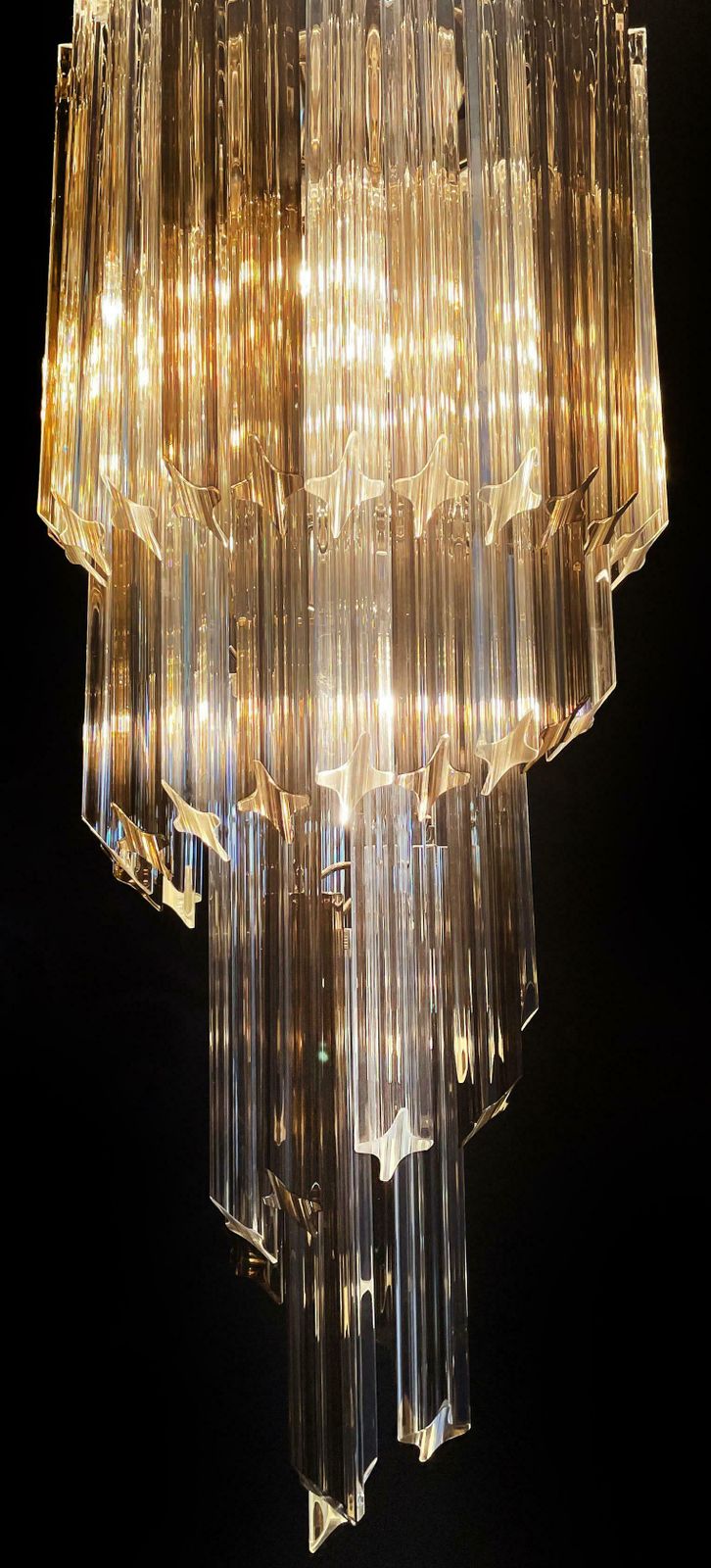 Sophisticated Murano Chandeliers – 54 Quadriedri Prisms Transparent And Smoked photo for sale