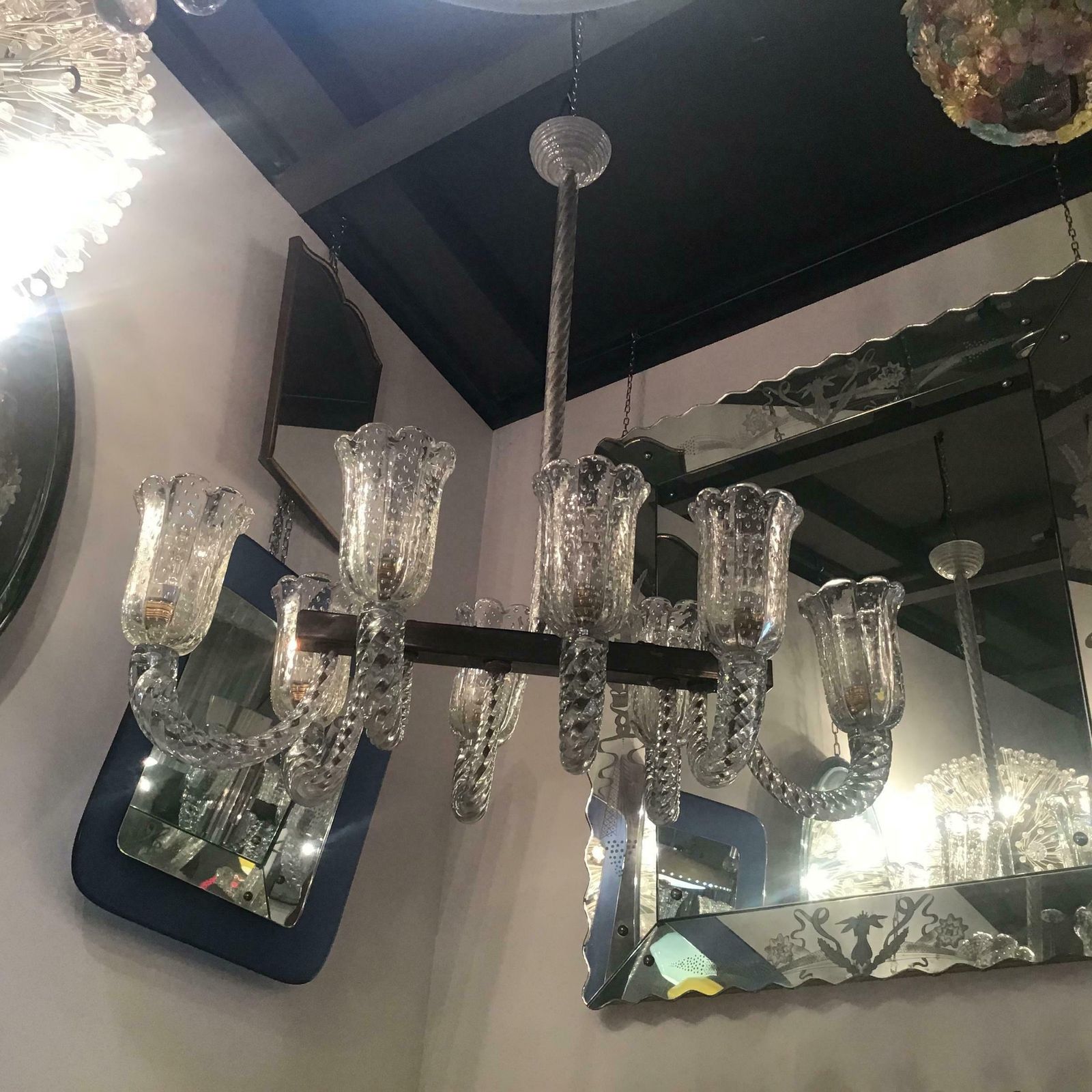Barovier And Toso Chandelier Murano Glass Brass Iron 1940 Italy photo buy