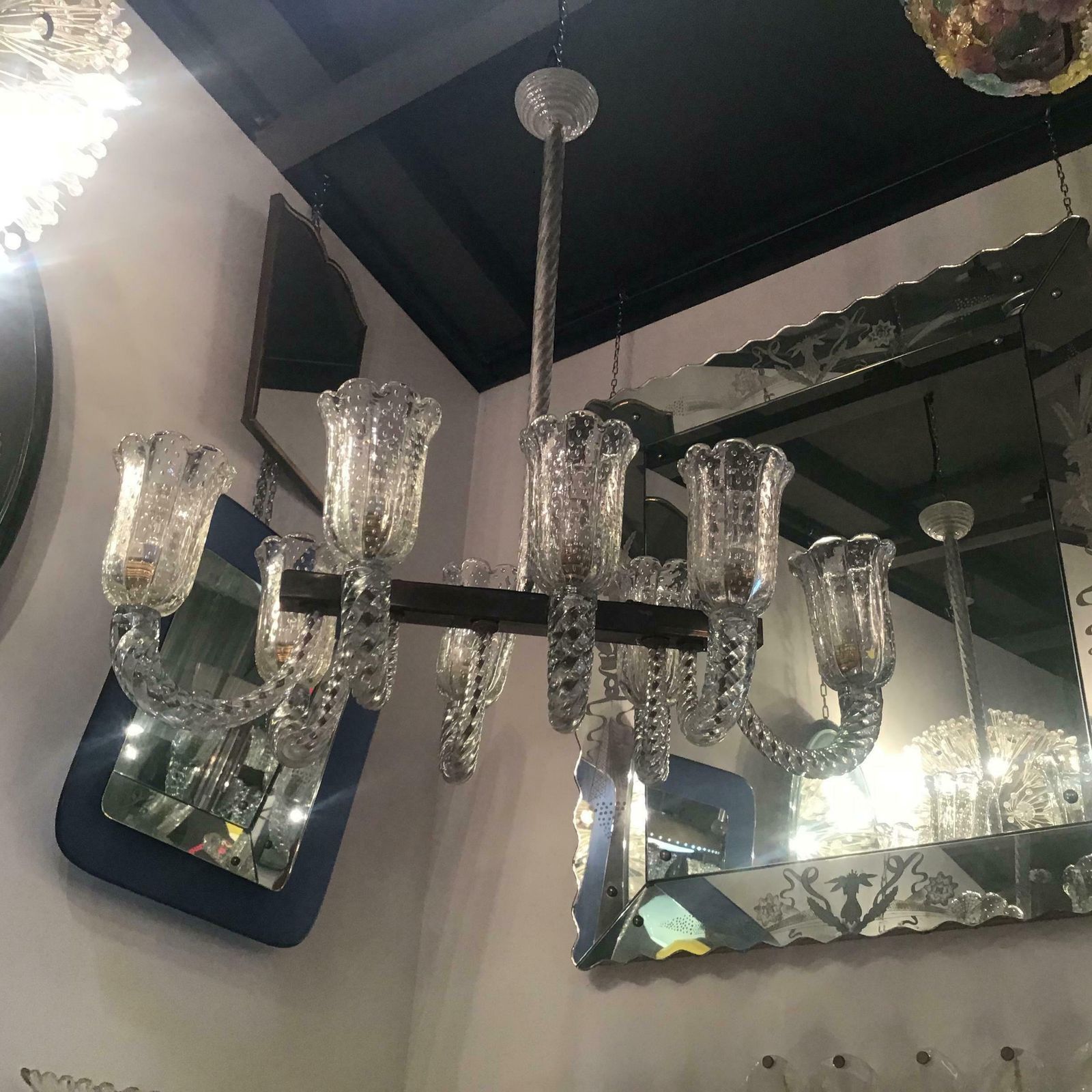 photo for sale Barovier And Toso Chandelier Murano Glass Brass Iron 1940 Italy