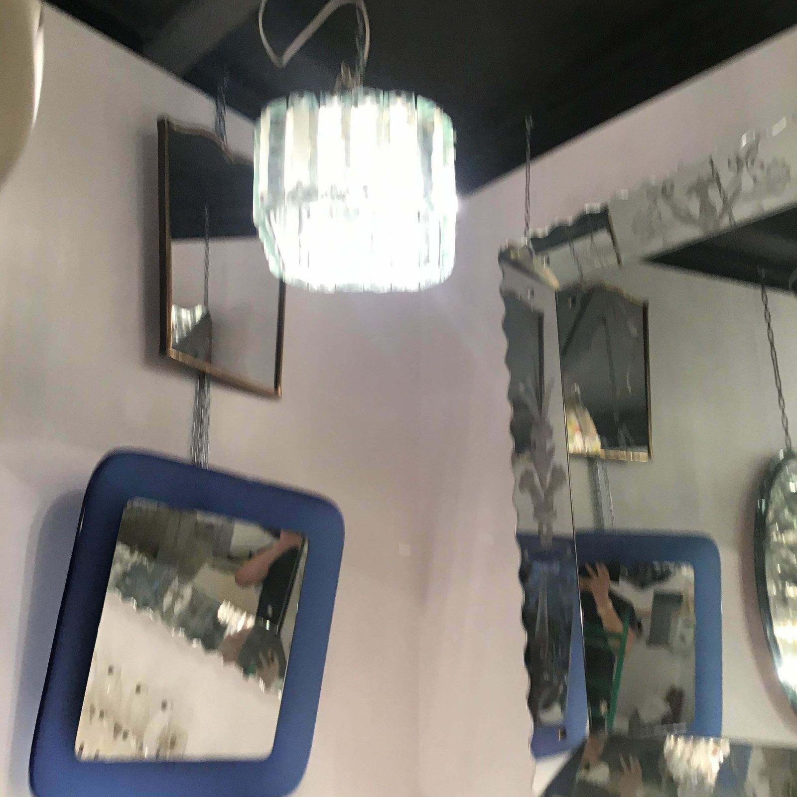 Fontana Arte Chandelier Glass Hammered Metal Chrome 1950 Italy