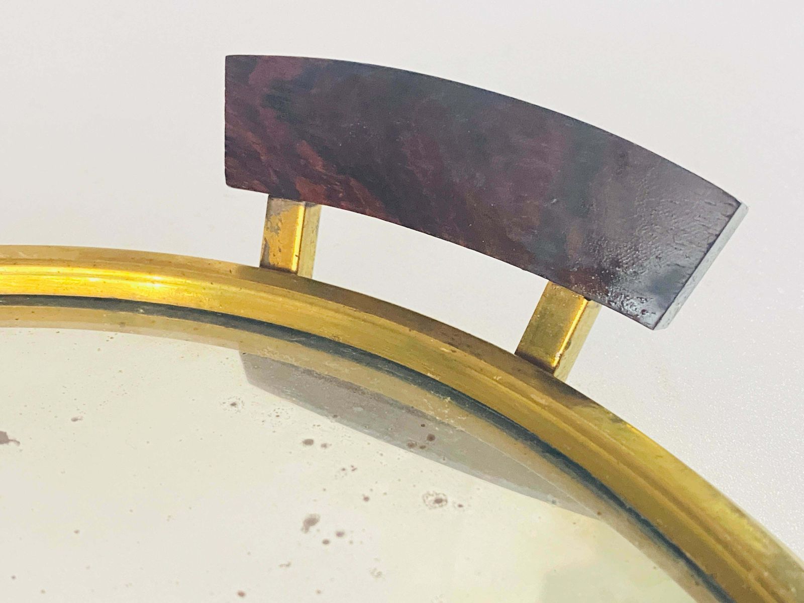 Art Deco Platter Tray Brass And Brown Wood Handles And Mirror, France, 1930 photo Home Decor