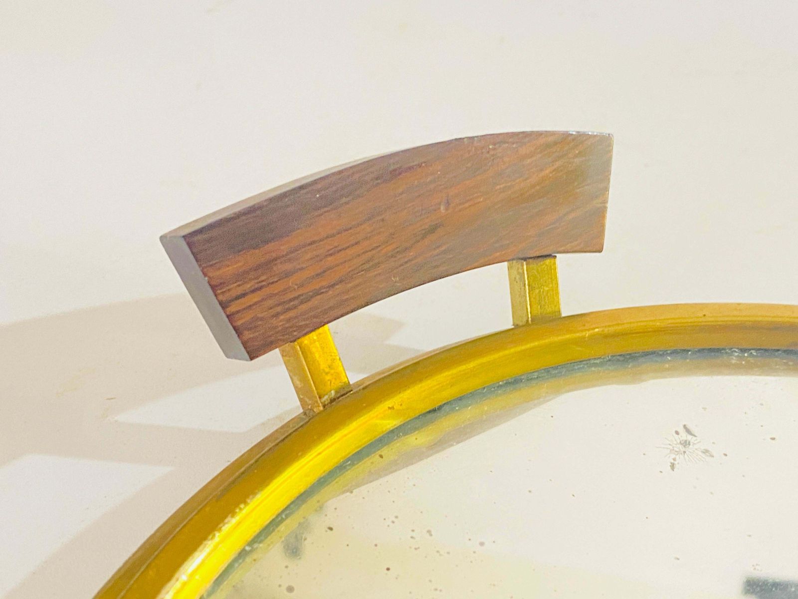 Art Deco Platter Tray Brass And Brown Wood Handles And Mirror, France, 1930 photo vinterior