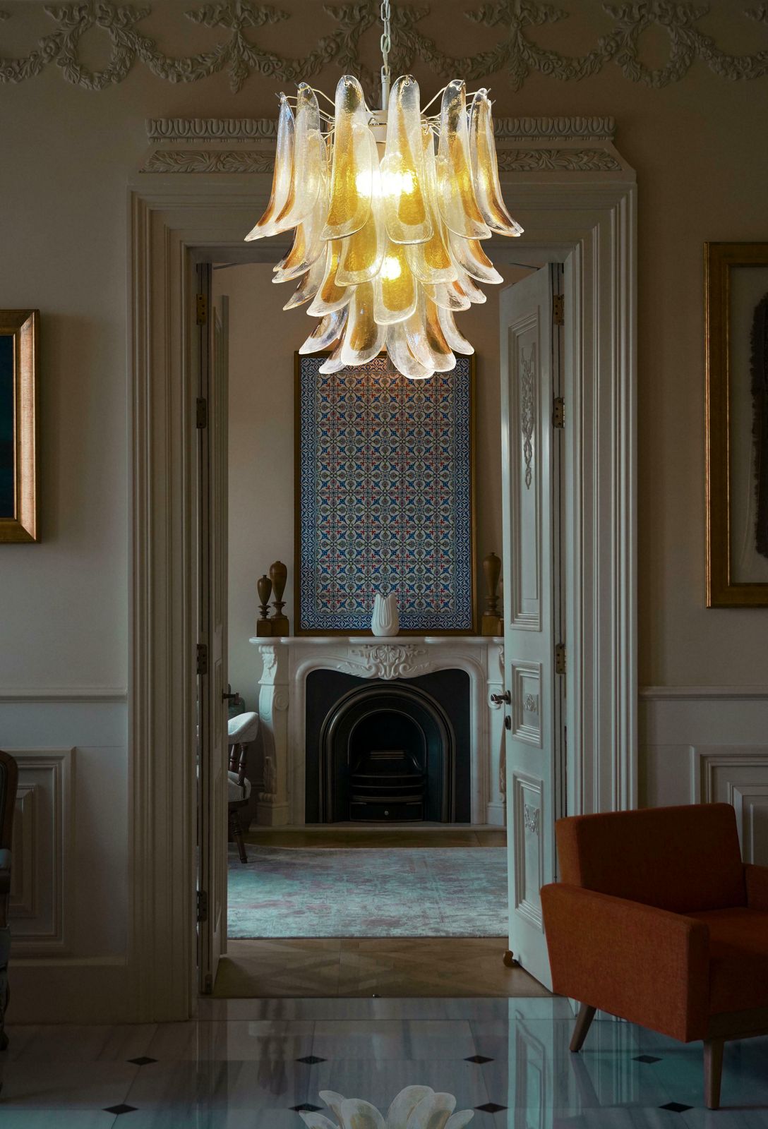Amazing Italian Vintage Murano Chandeliers, 41 Glass Amber Petals photo furniture