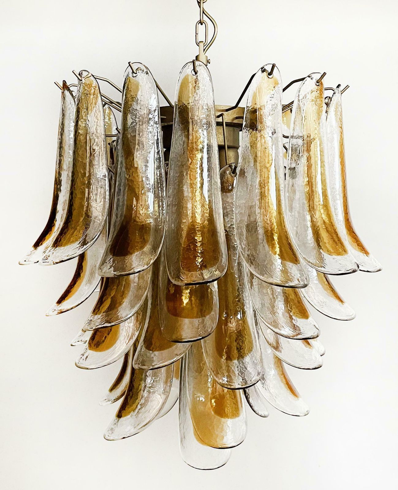 Lighting Amazing Italian Vintage Murano Chandeliers, 41 Glass Amber Petals photo