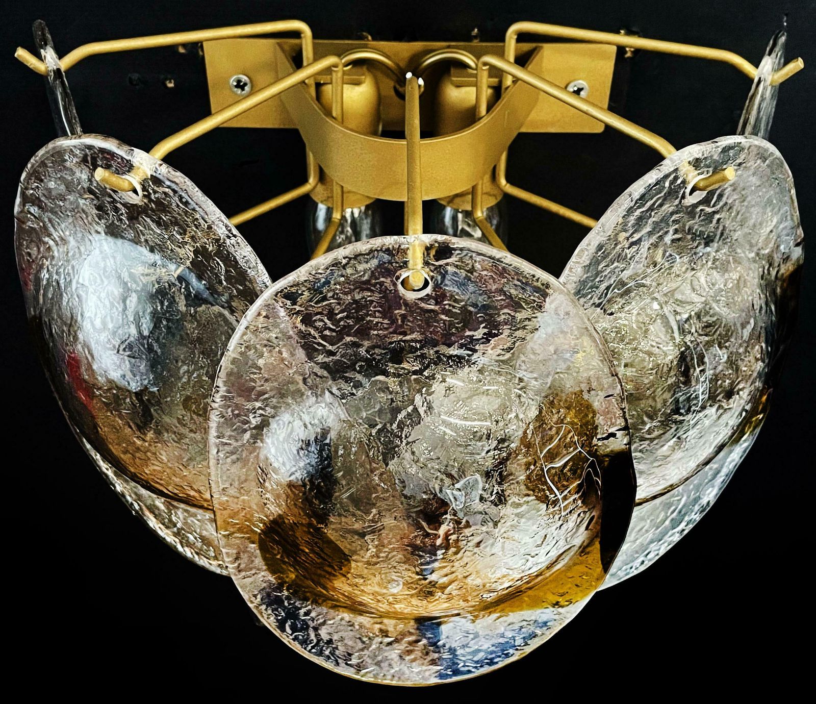 Amazing Pair Of Vintage Italian Murano Wall Lights  Trasparent And Amber Glass photo vinterior