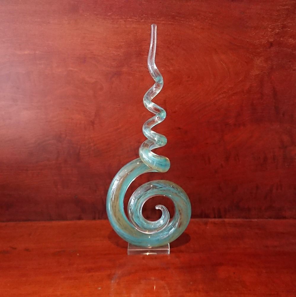Art Glass Aqua And Yellow Spiral Sculpture