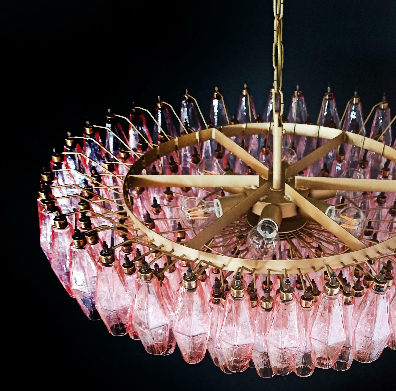 Charming Amazing Murano Glass Chandeliers   185 Pink Poliedri photo vintage